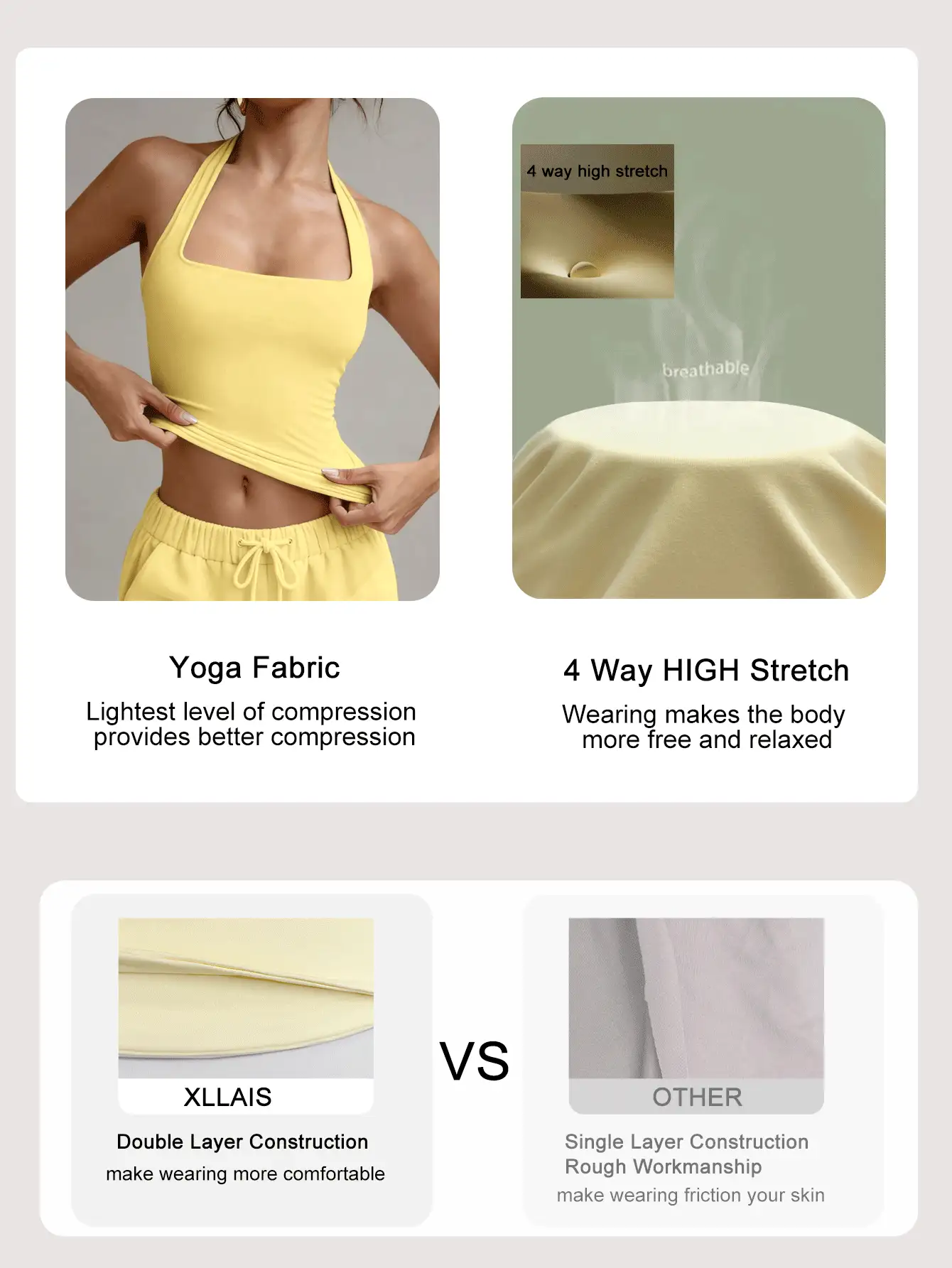 XLLAIS Sexy Backless Camisole, Fashionable Square Neck Elastic Casual Slim Fit Summer Tank Top, Yellow Holiday - Yellow - View 3