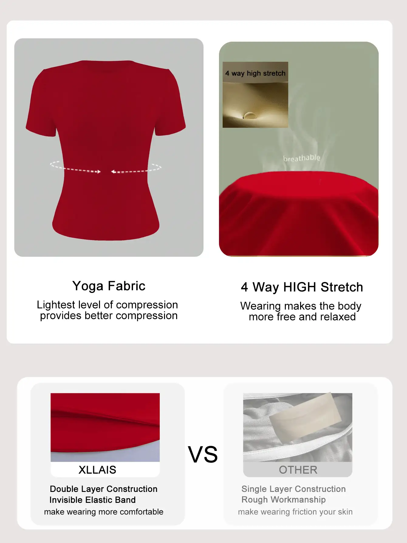 XLLAIS 2026 Small Round Neck Short Sleeve Tops Solid Basic Skinny Sport Fit Women Casual Red T-Shirt Four Season Near Year Red Top Summer - Bright Red - View 4
