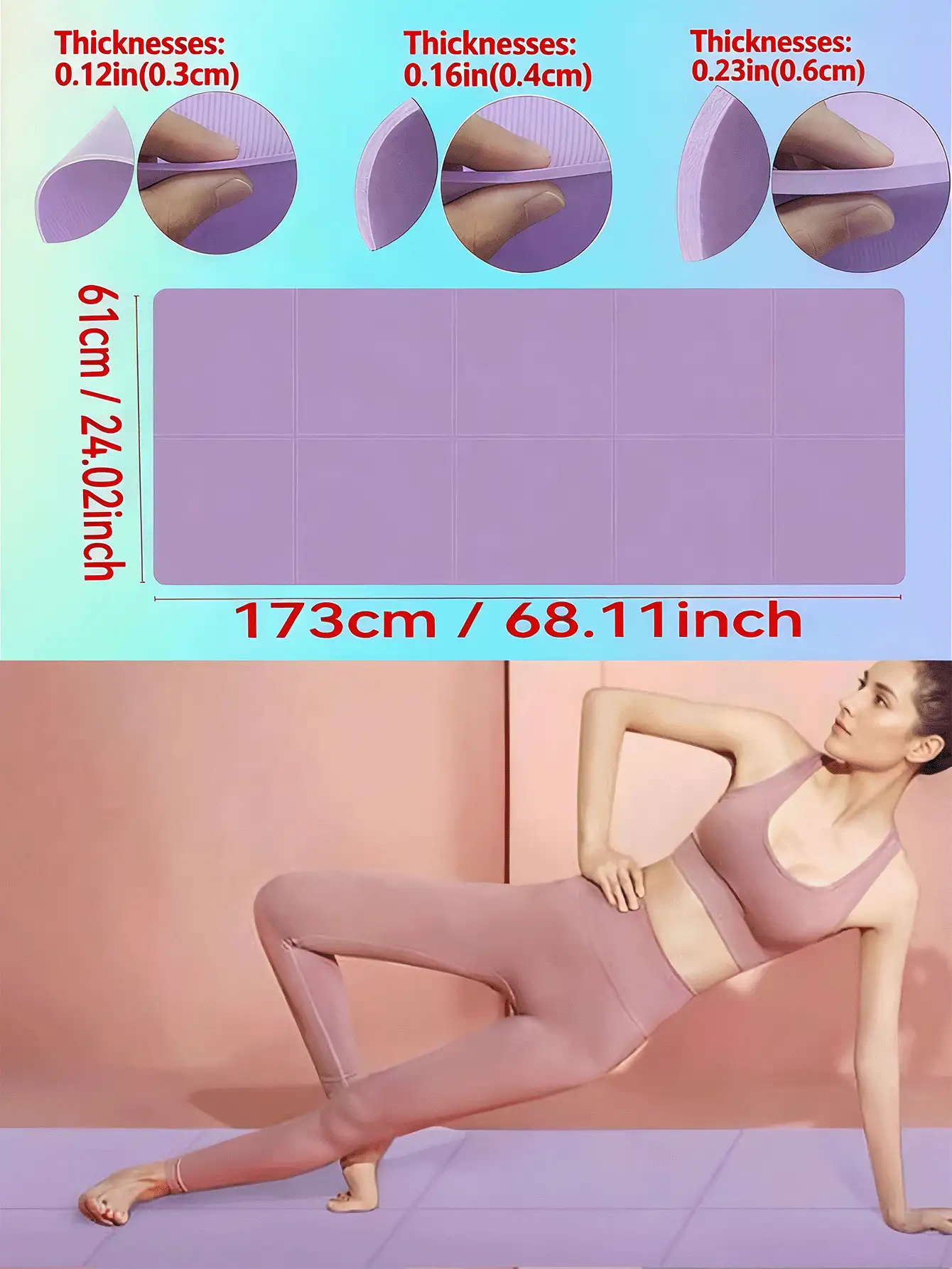 Esterilla de Yoga Pilates de unicolor Esterilla de Ejercicio para Yoga Pilates Plancha Fitness Gimnasia Entrenamiento Gimnasio Ejercicio en Casa Gran Regalo Cumpleaños Yoga Gimnasio Ejercicio Equipo de Fitness Esterilla de Ejercicio Pérdida de Peso Danza Esterillas de Yoga Accesorios de Gimnasio Cinta de Caminar - Multicolor - Ver 3