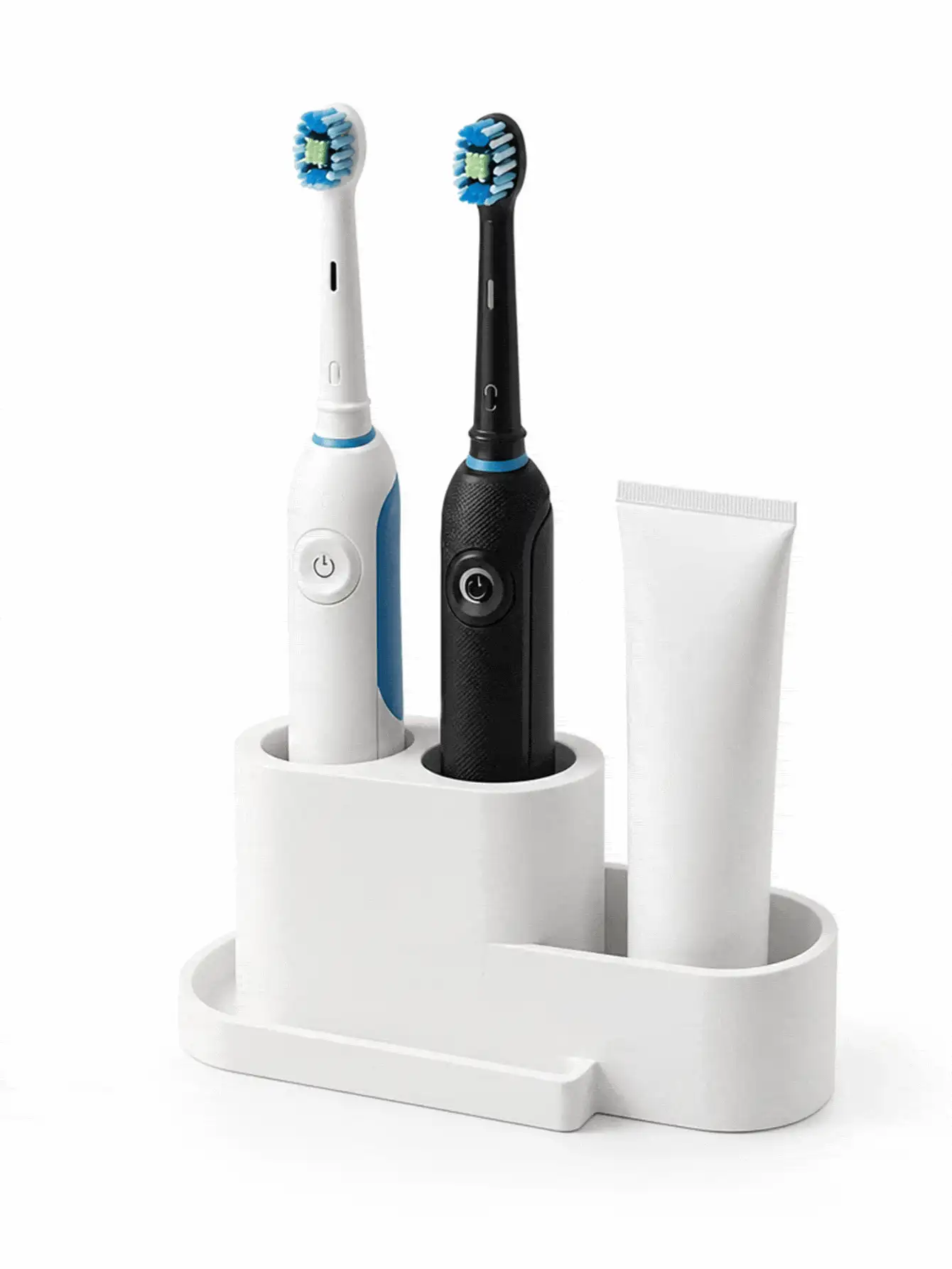 1 pieza Soporte para cepillo de dientes eléctrico de 3 ranuras, opcional negro/blanco, almacenamiento de partición para cepillo de dientes y pasta de dientes, estante para cepillo de dientes, material de plástico ABS, espacio de almacenamiento extra para pasta de dientes, desmontable y fácil de limpiar, organizador de baño de lujo, esencial para el lavabo del hogar - Múltiples estilos i - Ver 8