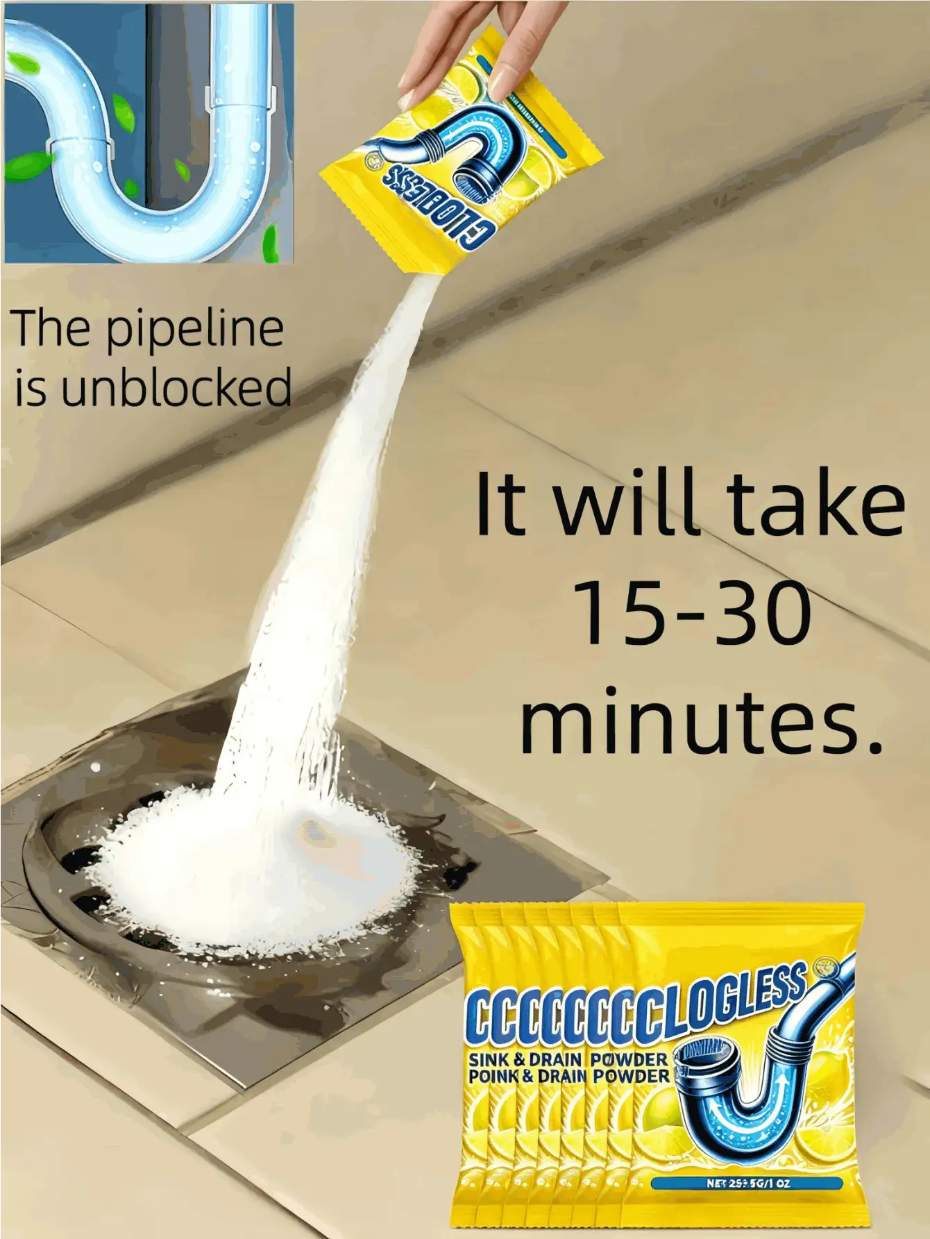 Drain Cleaner Powder, Can Remove Pipe Blockage And Grease, Effective Sink And Bathroom Drain Unclogging Agent. After Use, Please Wait 15-30 Minutes For Better Effect. Quick Drain Cleaning Tool, Kitchen And Toilet Pipe Decontamination Agent, Powerful Sink And Drain Cleaning Powder, Suitable Gift For Both Men And Women - Drain Cleaner - View 3