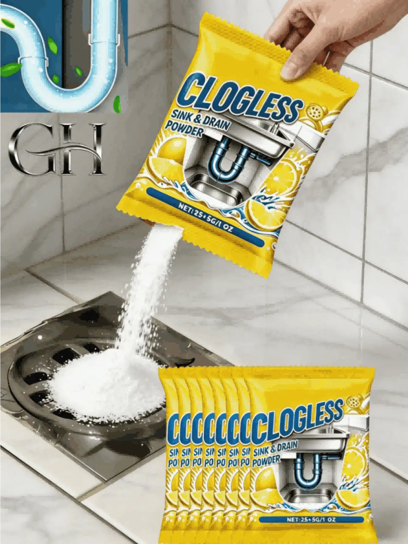 Pipe Unblocking Powder, Drain Unblocking Powder, Pipe Unblocking Agent, Drain Unblocking Agent, Pipe Cleaning Powder, Can Dissolve Blockages In Kitchen Sinks And Bathroom Drains Caused By Hair, Soap Residue And Grease. Allow 15-30 Minutes For The Product To Take Effect After Use. - Powdery - View 3