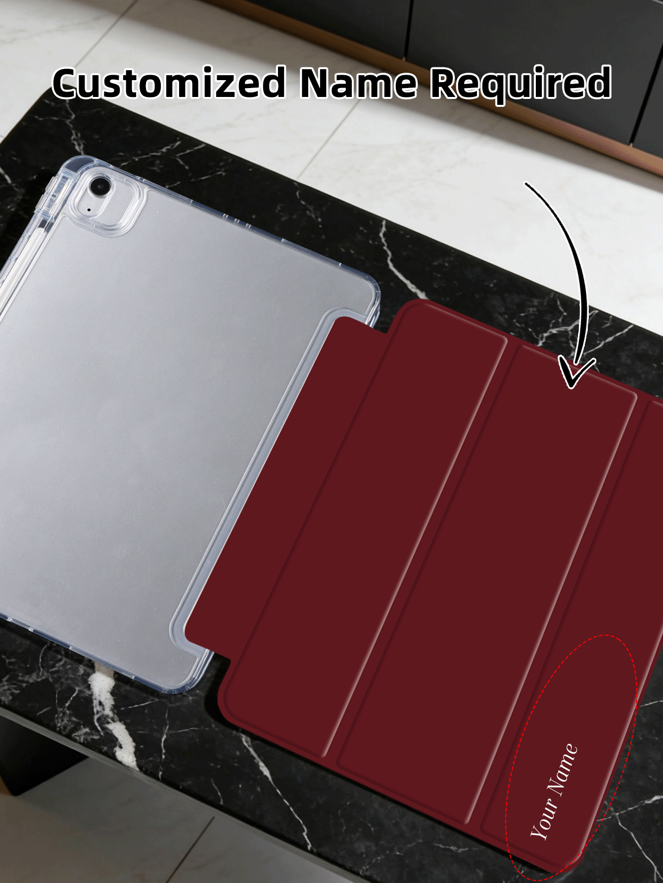 1pc Bao da máy tính bảng acrylic trong suốt gấp ba với tùy chỉnh văn bản màu đỏ, viết văn bản cá nhân hóa, tương thích với Mini6/Mini7/Air/Air2/9.7/10.2/10.5/Air4/Air5/10.9/Pro 11 Inch/10th Gen/ Air 11-In.(M2)-2024/ Pro11-In.(M4)-2024/Air 11-Inch (M3) 2025/ (A16) 11 Inch 11th Generation 2025/ Air 8(M4)2026(11-Inch) - Đỏ - Xem 5