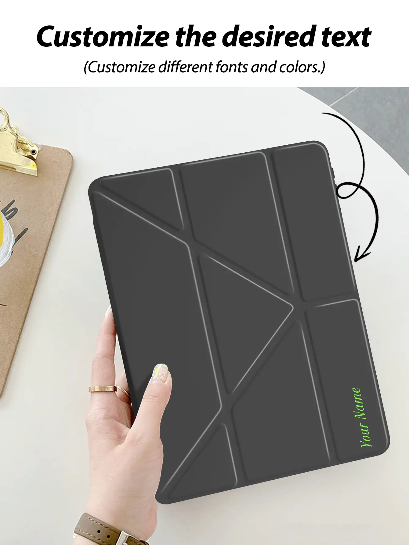 1pc Transparent Acrylic Y-Fold Tablet Case With Black Text Customization, Personalized Text Writing, Suitable For Mini6/Mini7/Air/Air2/9.7/10.2/10.5/Air4/Air5/10.9/Pro 11"/10th Gen/ Air 11-In.(M2)-2024/ Pro11-In.(M4)-2024/Air 11-Inch (M3) 2025/ (A16) 11 Inch 11th Generation 2025/ Air 8(M4)2026(11-Inch) - Black - View 4