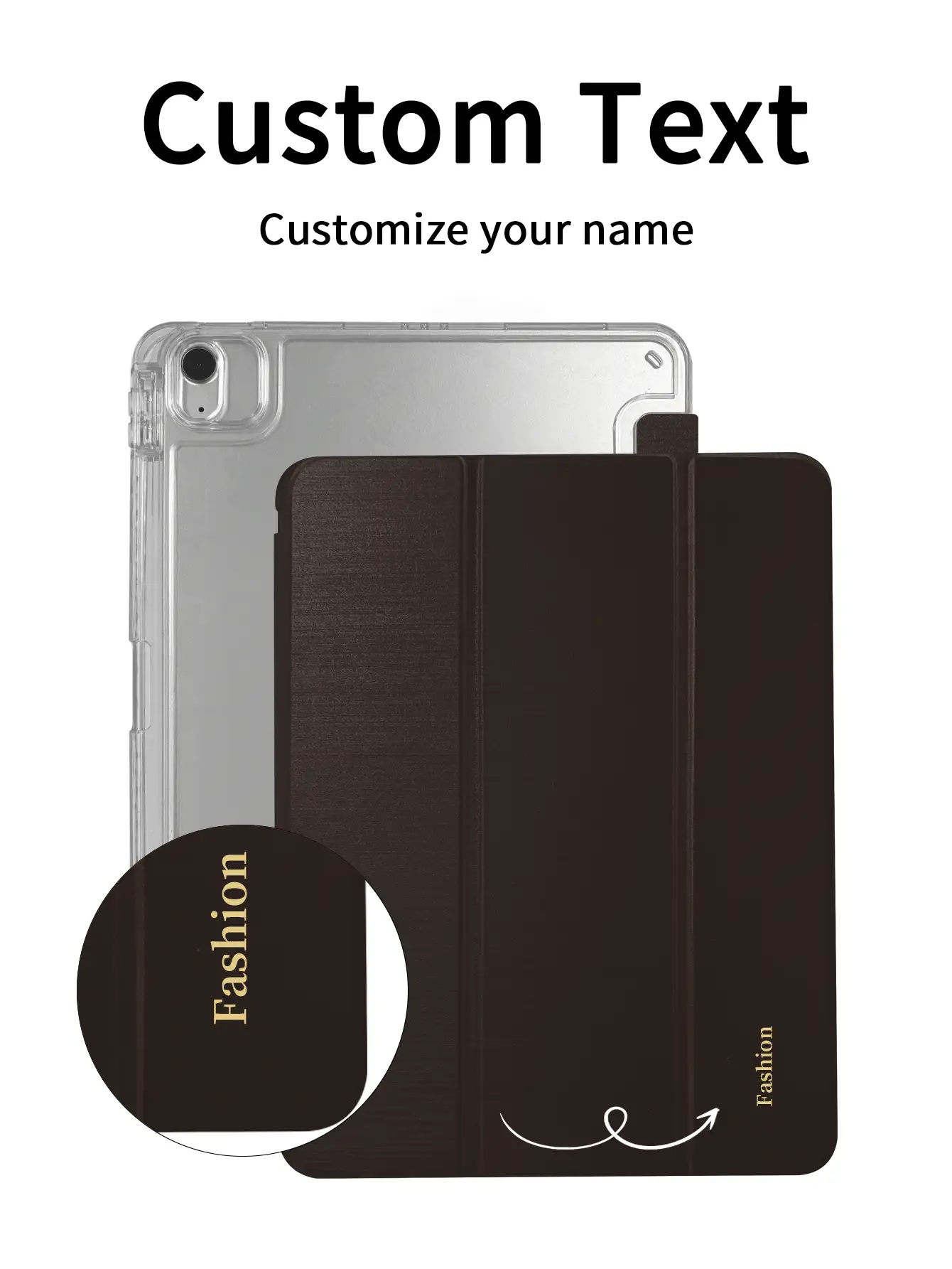 1pc Transparent Acrylic Tri-Fold Tablet Case Coffee Color Customized Text Personalized Text Writing Customization Compatible With Mini6/Mini7/Air/Air2/9.7/10.2/10.5/Air4/Air5/10.9/Pro 11"/10th Gen/ Air 11-In.(M2)-2024/ Pro11-In.(M4)-2024/Air 11-Inch (M3) Models High Transparency Acrylic Back Shell Full Coverage Anti-Bend Anti-Drop Built-In Pencil Slot Tri-Fold Adjustable Stand Magnetic Sleep/Wake Personalized/Minimalist/Cute Flip Tablet Case Tri-Fold Tablet Case Product Does Not Include Pencil Some Models Equipped With Camera Frame - Dark Brown - View 2