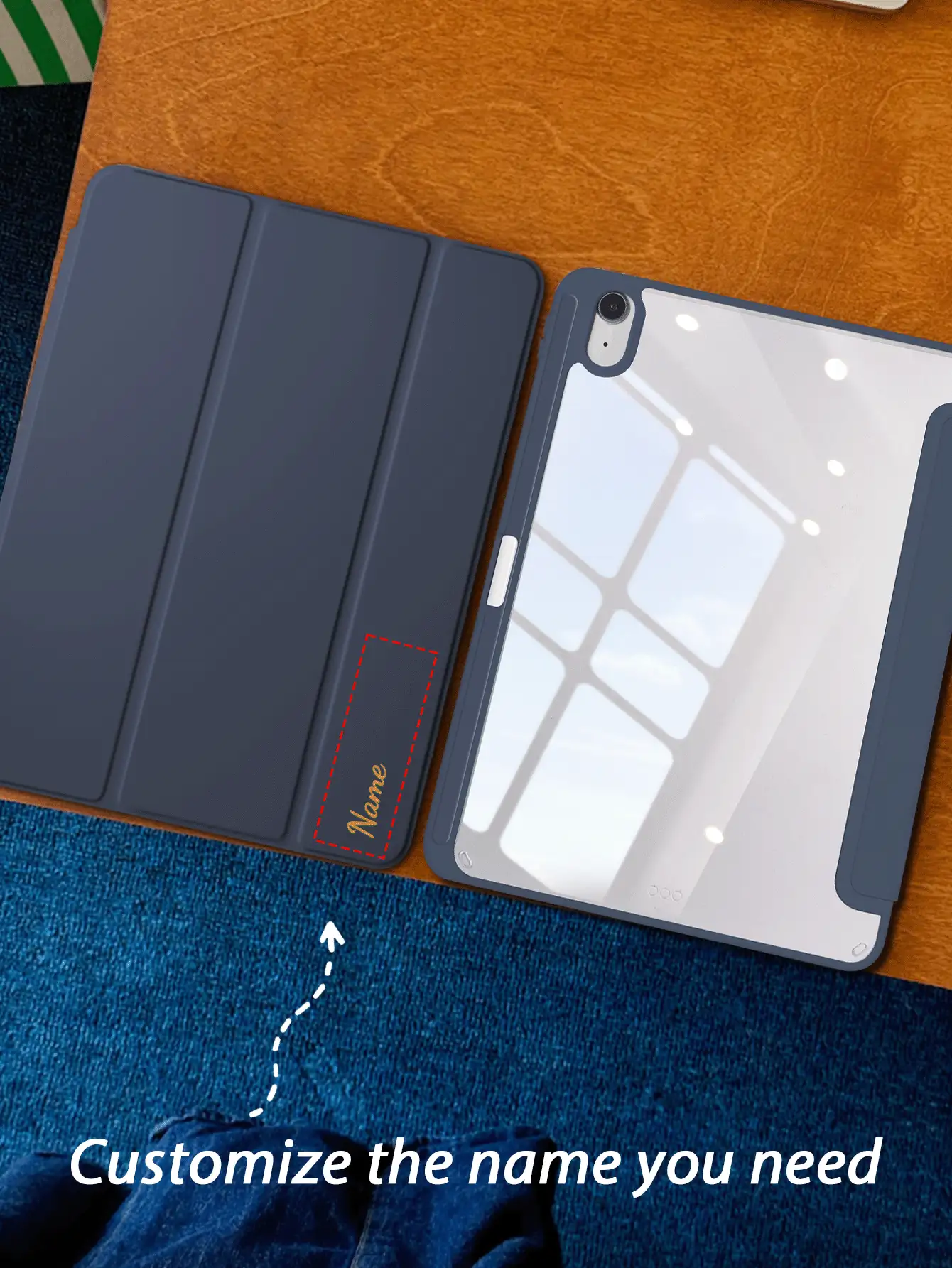 1件透明壓克力三折客製文字平板保護殼 深藍色,可客製文字,相容 iPad 10th/11th/10.2/10.5/Air4/Air5/10.9/Pro11/Air 11-In.(M2)-2024/Pro 11-In.(M4)-2024/Air 11-Inch (M3) 機型,內建筆槽,高透明壓克力背殼,矽膠邊框防彎曲防刮防摔,三折可調視角支架,磁吸/自動睡眠喚醒,簡約休閒風,平板翻蓋保護殼,產品不含筆,部分機型附相機框 - 深藍 - 查看 2