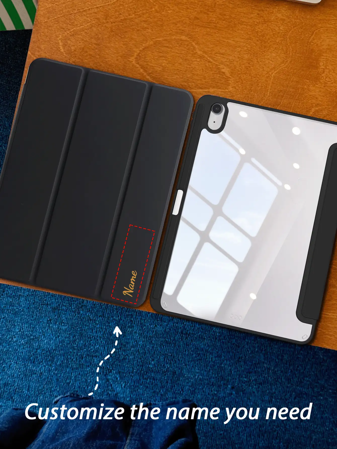 1件透明壓克力三折式客製化文字平板保護殼 黑色,可自訂文字,相容 iPad 10th/11th/10.2/10.5/Air4/Air5/10.9/Pro11/Air 11-In.(M2)-2024/Pro 11-In.(M4)-2024/ Air 11-Inch (M3) 2025/ (A16) 11 Inch 11th Generation 2025 Mini6/Mini7/Air1/Air2/9.7/ Air 7(M3)2025(11-Inch)/ Air 8(M4)2026(11-Inch) 機型,內建筆槽,高透明壓克力背殼,矽膠邊框,防彎曲、防刮、防摔 - 黑色 - 查看 4