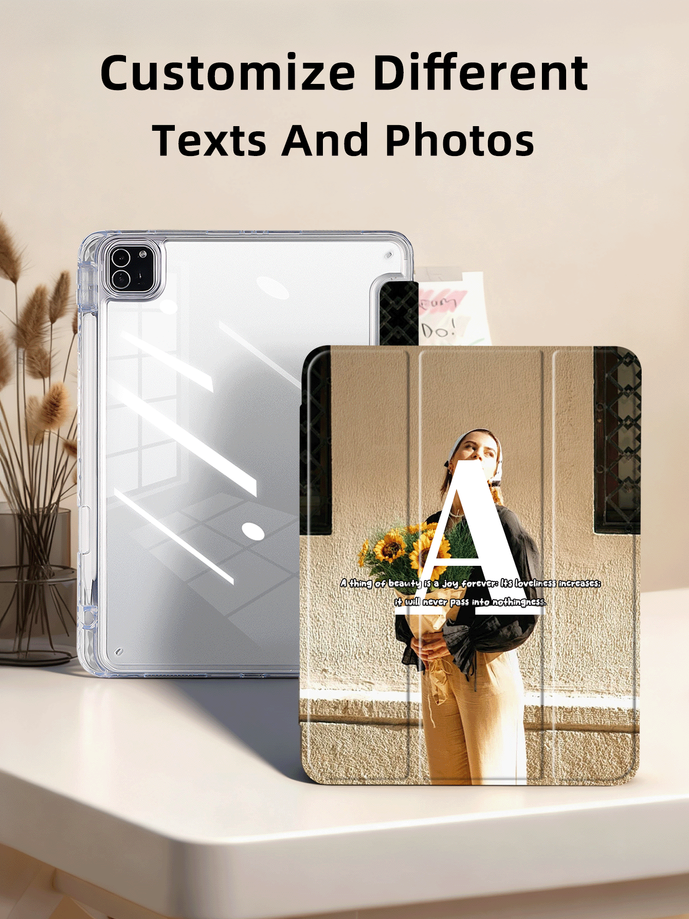1pc Fully Transparent Acrylic Tri-Fold Full Print Photo Customized Tablet Case, Customizable 26 Letters + Image, Built-In Pen Slot, High Transparency Acrylic Back Shell Anti-Bending Anti-Scratch Anti-Drop, Tri-Fold Adjustable Stand, Magnetic/Auto Sleep/Wake, Fun/Creative/Personalized Tablet Protective Cover - Multicolor - View 2