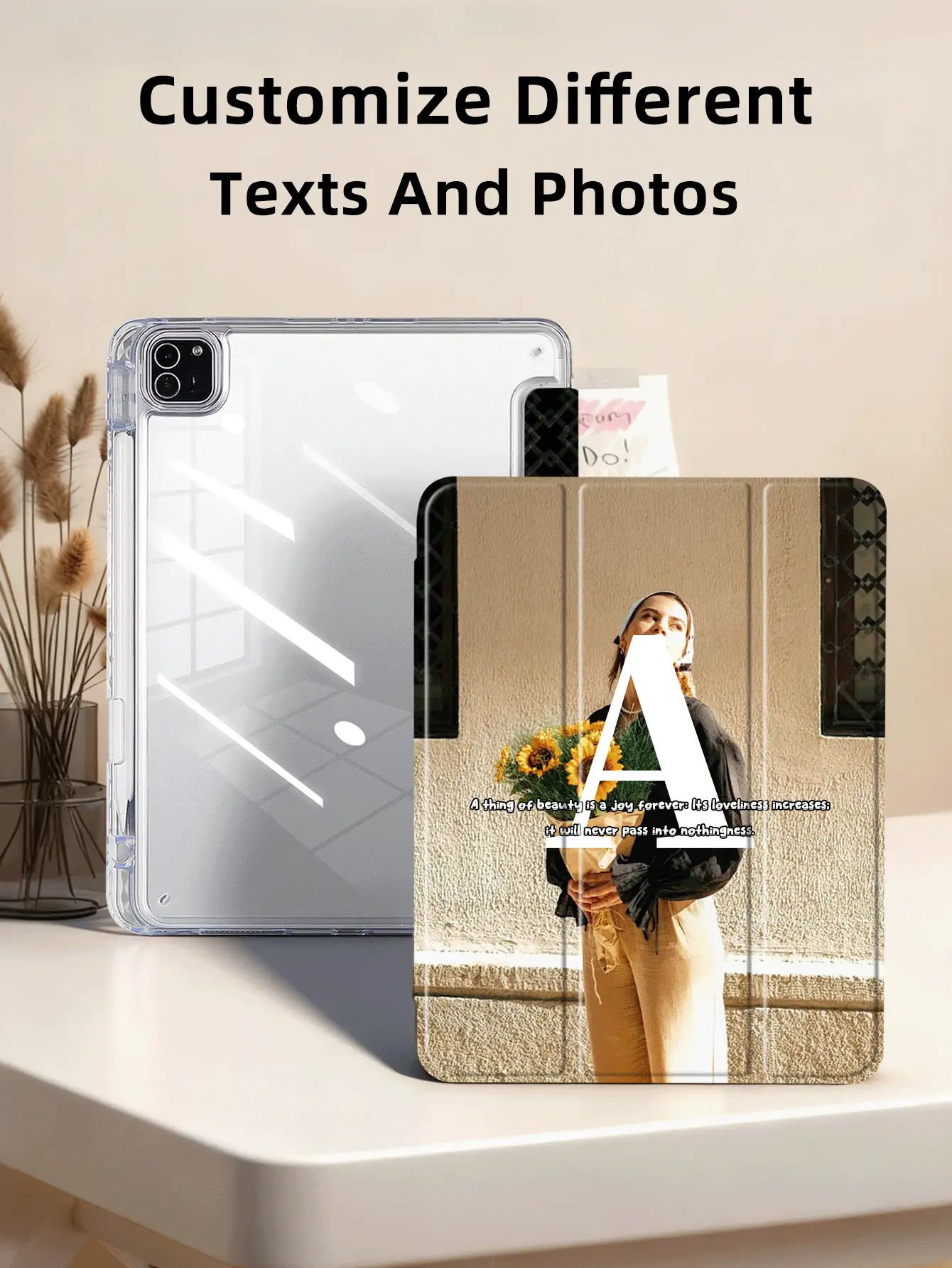 1pc Fully Transparent Acrylic Tri-Fold Full Print Photo Customized Tablet Case, Customizable 26 Letters + Image, Built-In Pen Slot, High Transparency Acrylic Back Shell Anti-Bending Anti-Scratch Anti-Drop, Tri-Fold Adjustable Stand, Magnetic/Auto Sleep/Wake, Fun/Creative/Personalized Tablet Protective Cover - Multicolor - View 2