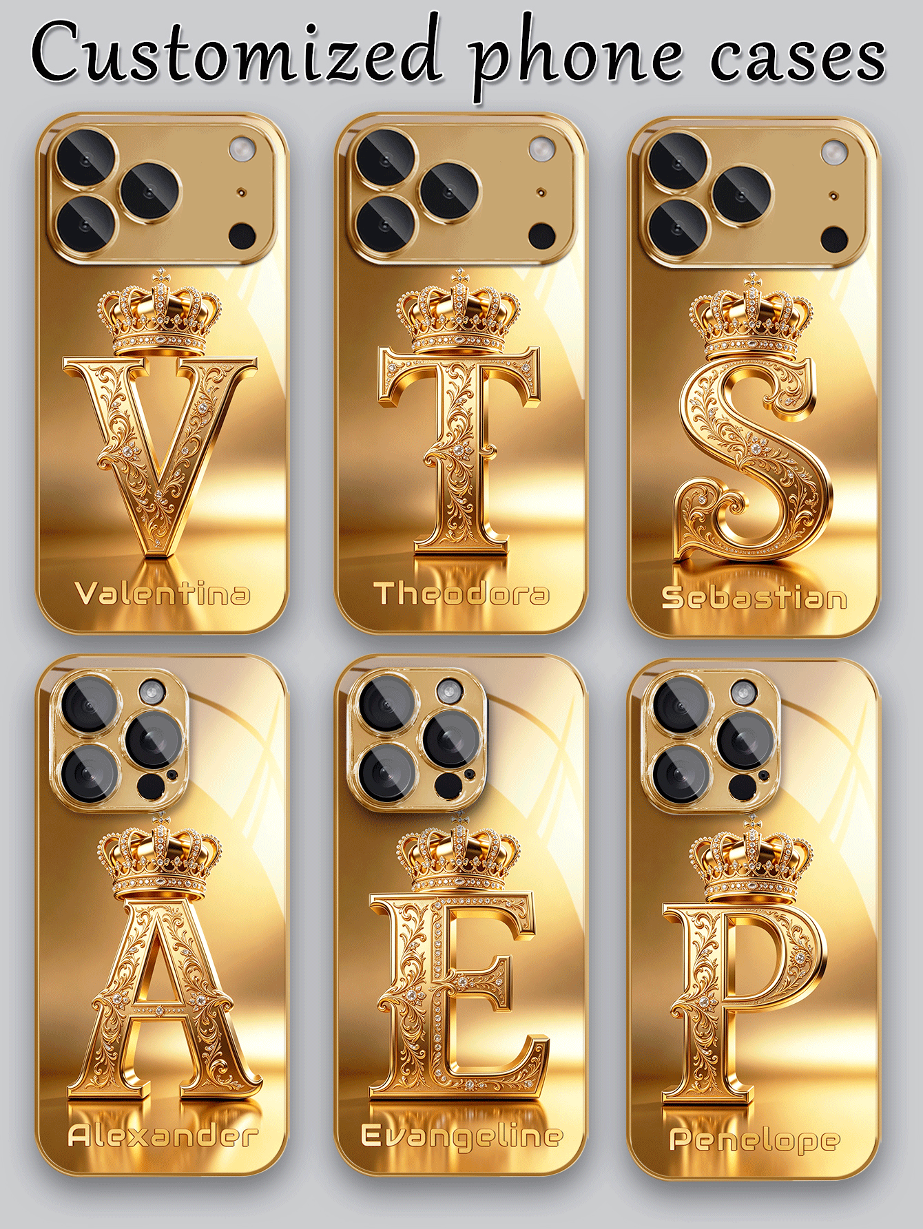 1pc DIY Personalized Name Custom 26 Letters Luxury Gold Crown Rhinestone Printed Pattern High-Definition Electroplated Gold Glass Phone Case Compatible With IPhone 17/17Pro/17ProMax/17Air/16/16Pro/16ProMax/16Plus/15/15Plus/15Pro/15Promax/14/14Pro/14Promax/13/12/11/XRMax/8/7/6Plus Phone Accessories, Full Coverage, Beautiful And Gorgeous, High-Value Protective Cover - Gold - View 2