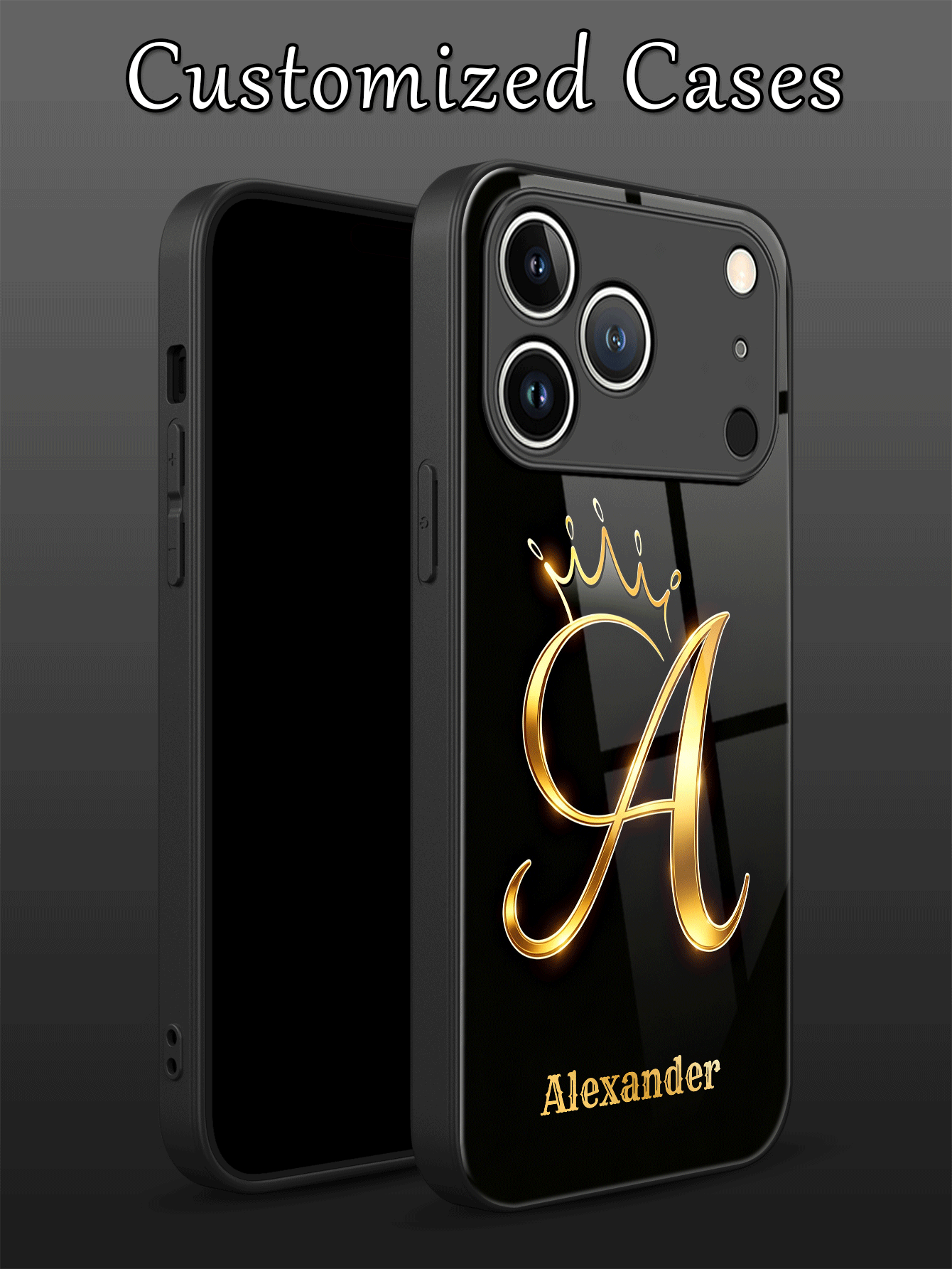 1 Piece Personalized Name, Luxury Rhinestone Crown Pattern Liquid TPU Full Edge + Tempered Glass Shockproof Scratch-Resistant Phone Case Compatible With Apple 17 ProMax/16 ProMax/15 Pro/14 Plus/13 Pro/12 Pro Max/11/Xs Max/8/7/6 Plus, S24 Ultra/S25 Ultra, Compatible With Redmi/Phone, International Version, Not The Domestic Version. - 黑色 2 - 查看 2