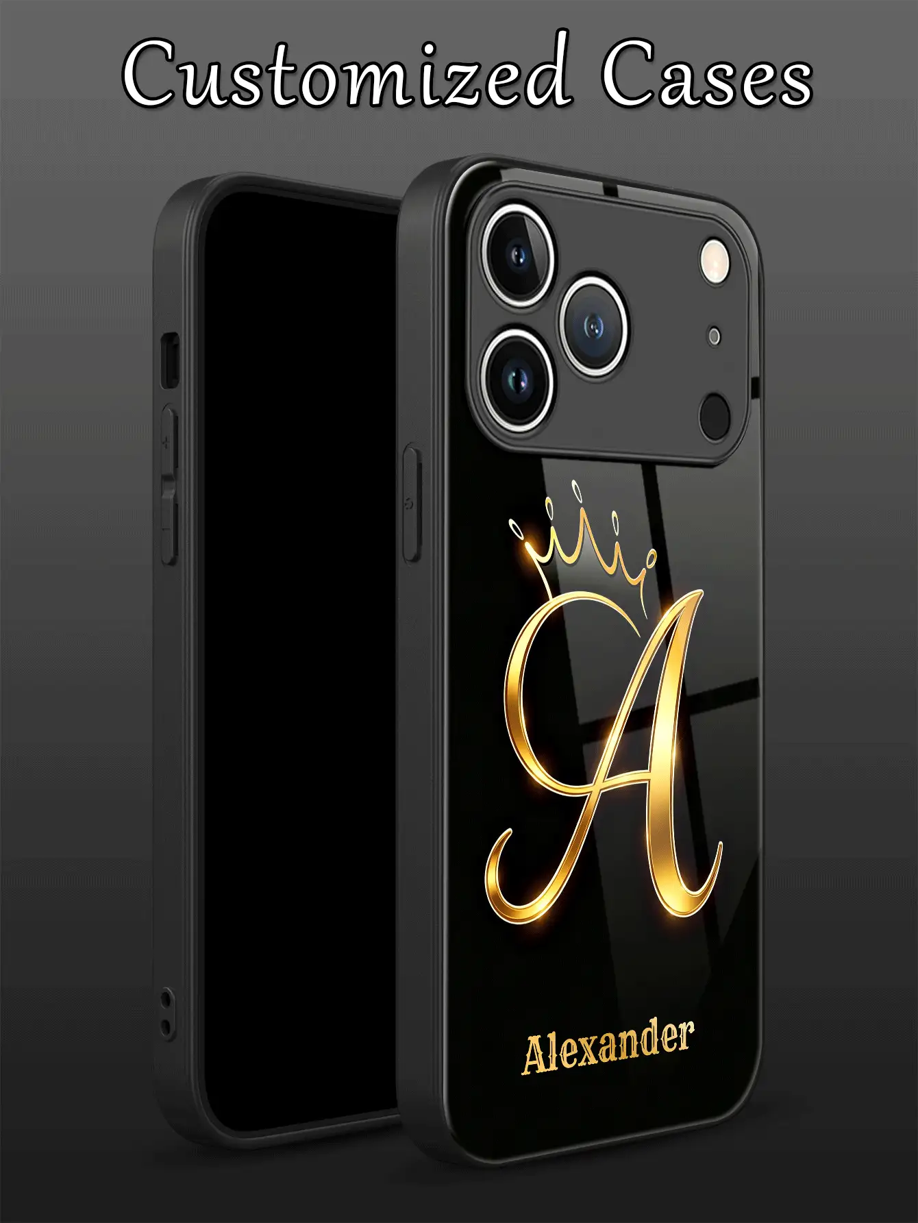 1 Peça Capa de Telemóvel Personalizada com Nome, Padrão de Coroa de Strass de Luxo, TPU Líquido com Borda Completa + Vidro Temperado, À Prova de Choques e Riscos, Compatível com Apple 17 ProMax/16 ProMax/15 Pro/14 Plus/13 Pro/12 Pro Max/11/Xs Max/8/7/6 Plus, S24 Ultra/S25 Ultra, Compatível com Redmi/Phone, Versão Internacional, Não a Versão Doméstica - Preto 2 - Ver 2