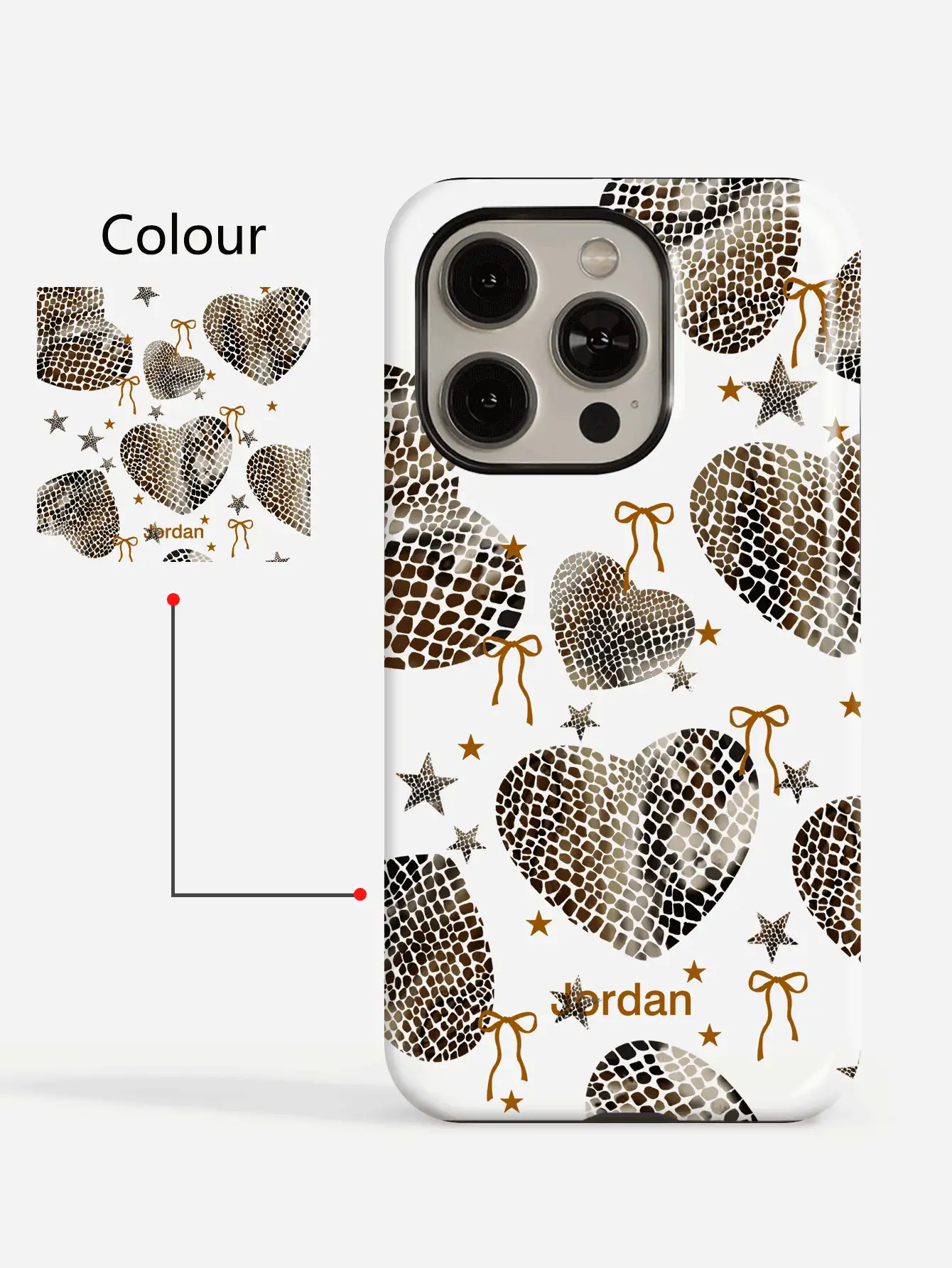 1pc Snake Skin Heart Color Customized Personalized Text Full Coverage Glossy Film 2-In-1 Hard Shell Phone Case Protective Cover Compatible With IPhone 11/12/13/14/15/16 17 Pro Max - Multicolor - View 2