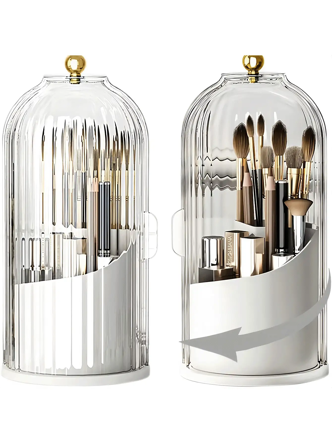 Large Capacity Bathroom Vanity Organizer With Transparent Cover 360° Rotating For Toothbrush Toothpaste Eyebrow Pencil Makeup Brushes Countertop Storage Box Bathroom Room Decor Dorm Room Essentials College Dorm Makeup Organizer Back To School - A - View 3