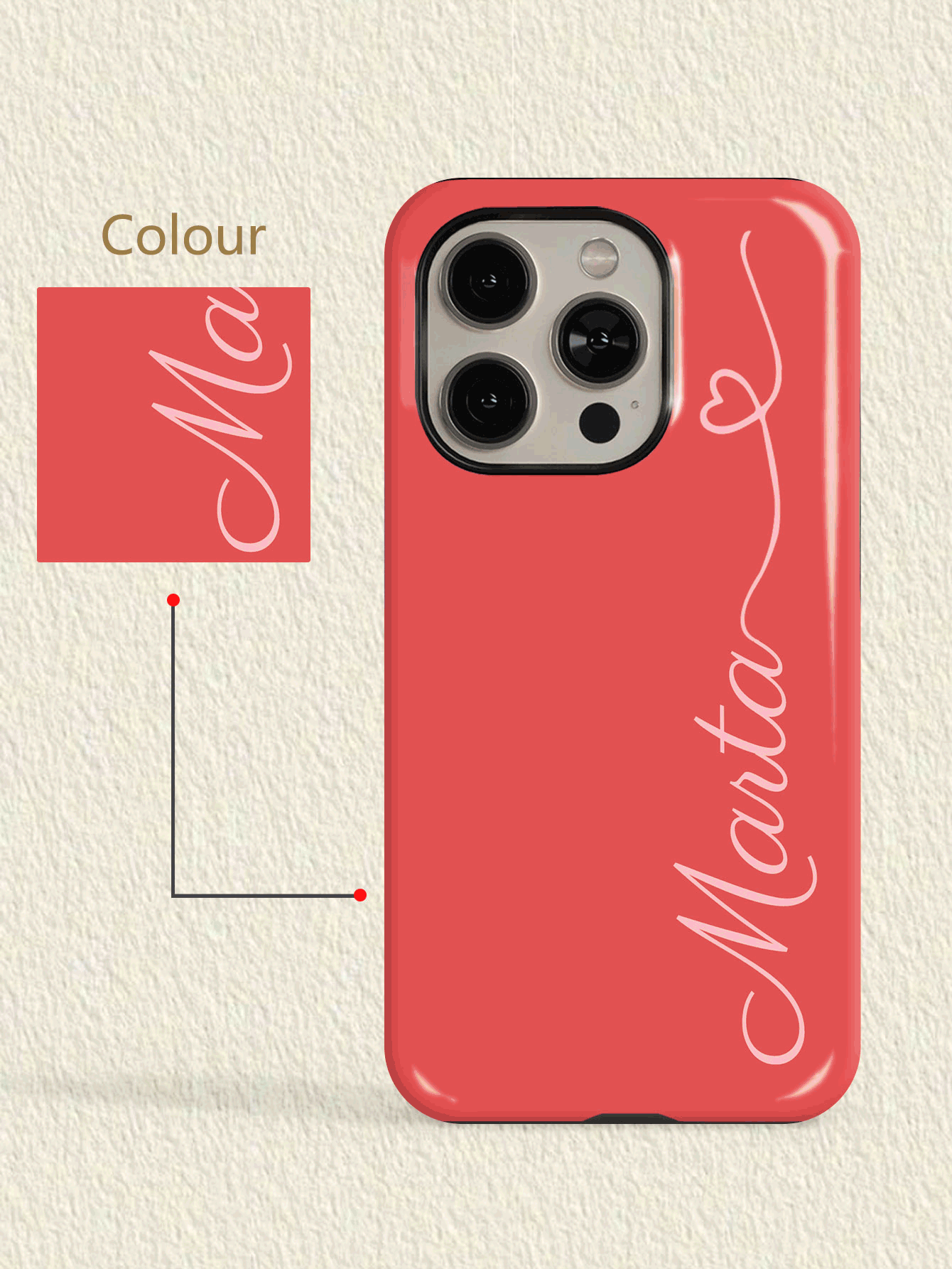 1pc Customized Heart Line Signature Multi-Color Letter Name Short Phrase 2-In-1 Film Phone Case Protective Cover, Short Phrase Phone Case, Customized Phone Case, Fashion Phone Case, Mirror Phone Case Customized Name Phone Cover Compatible With 11 12 13 14 15 16 Pro Max - Multicolor - View 2