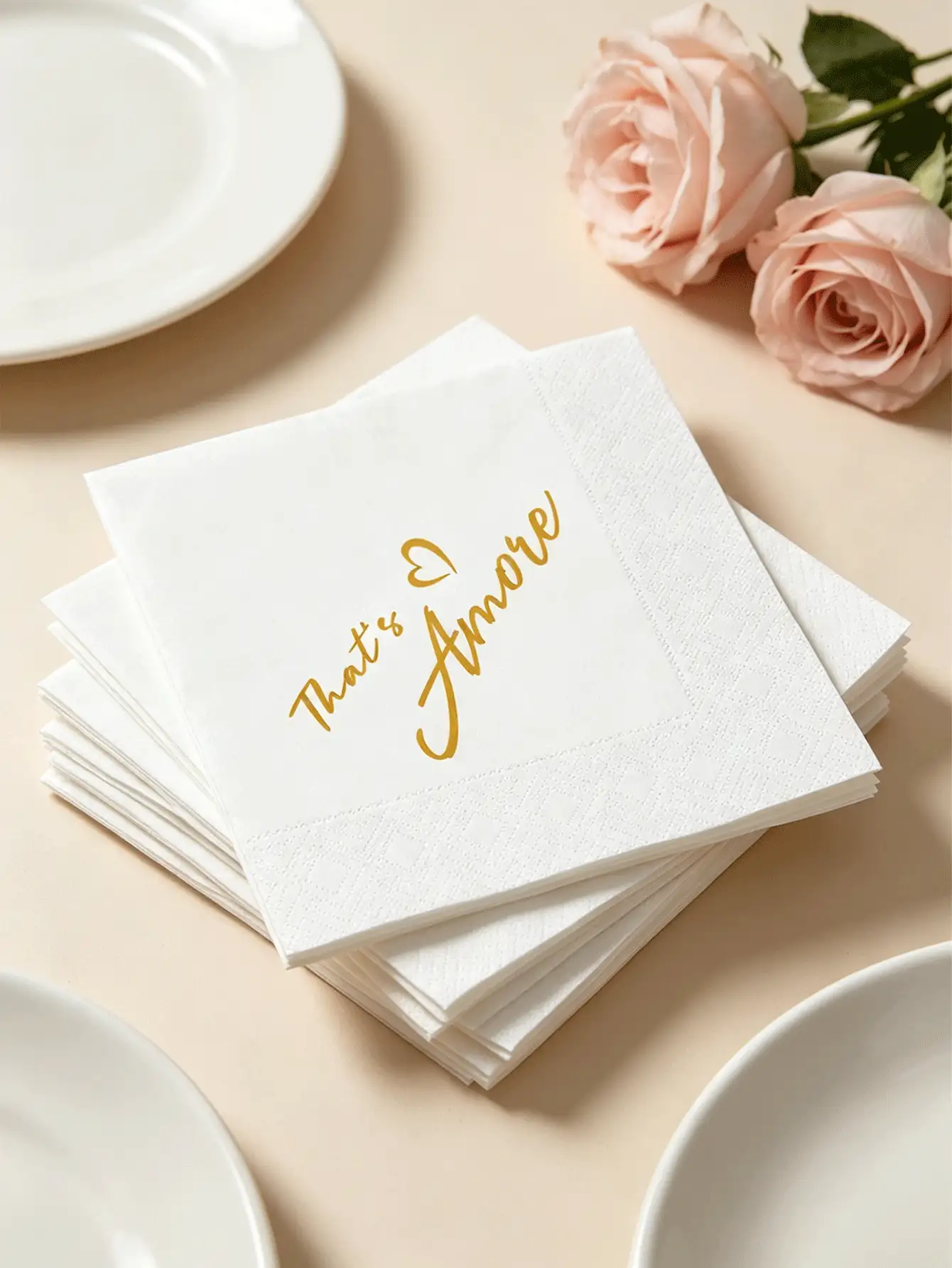 40/20/1pc Elegant That's Amore Gold Text Disposable Paper Napkins, 5x5 Inch Placemats, Highly Absorbent Cocktail Coasters, Suitable For Sunny Morning Garden Engagement Picnic, Exquisite Vintage Style Anniversary Dinner - Multiple Styles - View 5