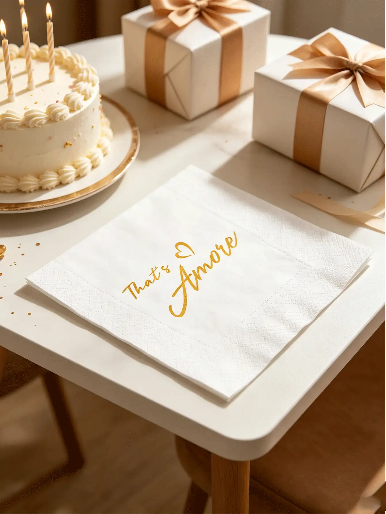 40/20/1pc Elegant That's Amore Gold Text Disposable Paper Napkins, 5x5 Inch Placemats, Highly Absorbent Cocktail Coasters, Suitable For Sunny Morning Garden Engagement Picnic, Exquisite Vintage Style Anniversary Dinner - Multiple Styles - View 2