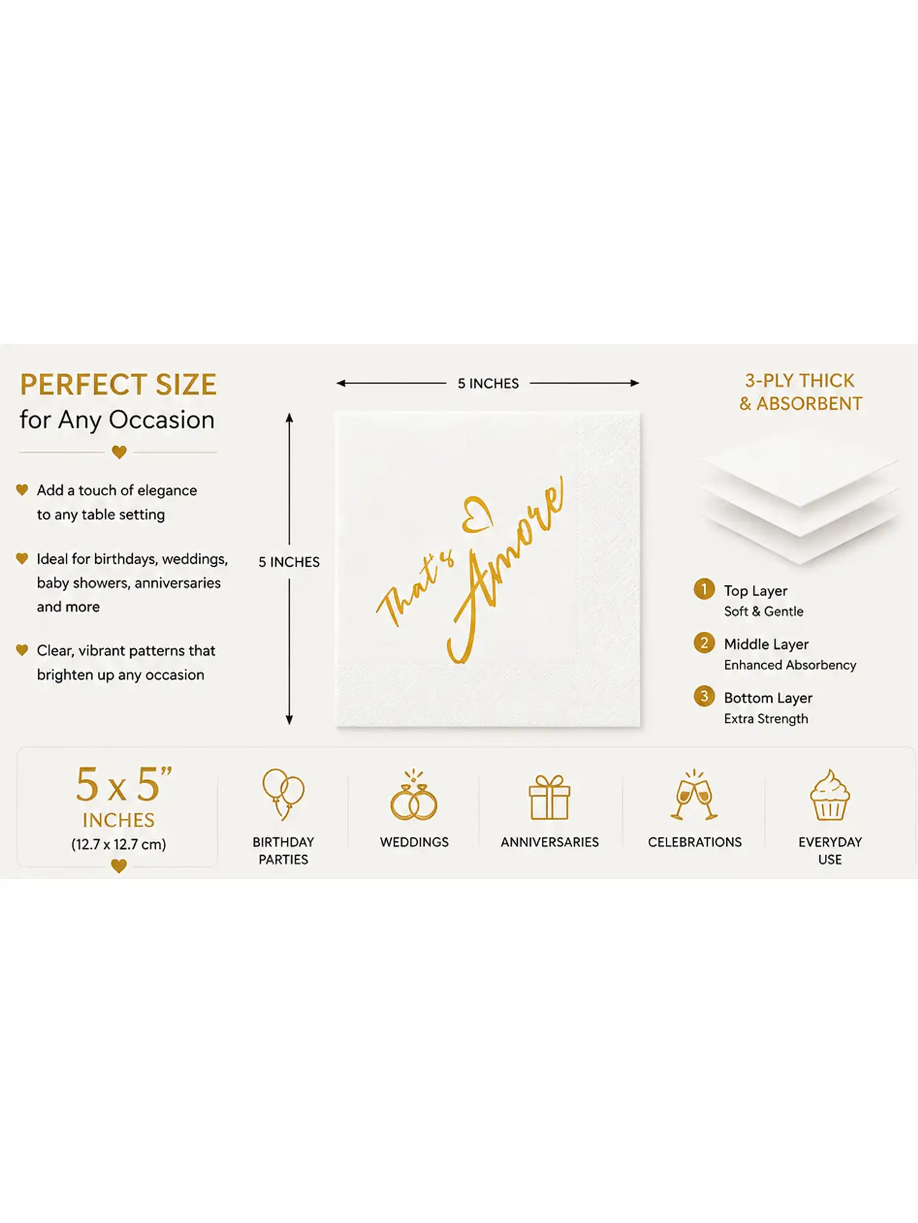 40/20/1pc Elegant That's Amore Gold Text Disposable Paper Napkins, 5x5 Inch Placemats, Highly Absorbent Cocktail Coasters, Suitable For Sunny Morning Garden Engagement Picnic, Exquisite Vintage Style Anniversary Dinner - Multiple Styles - View 9