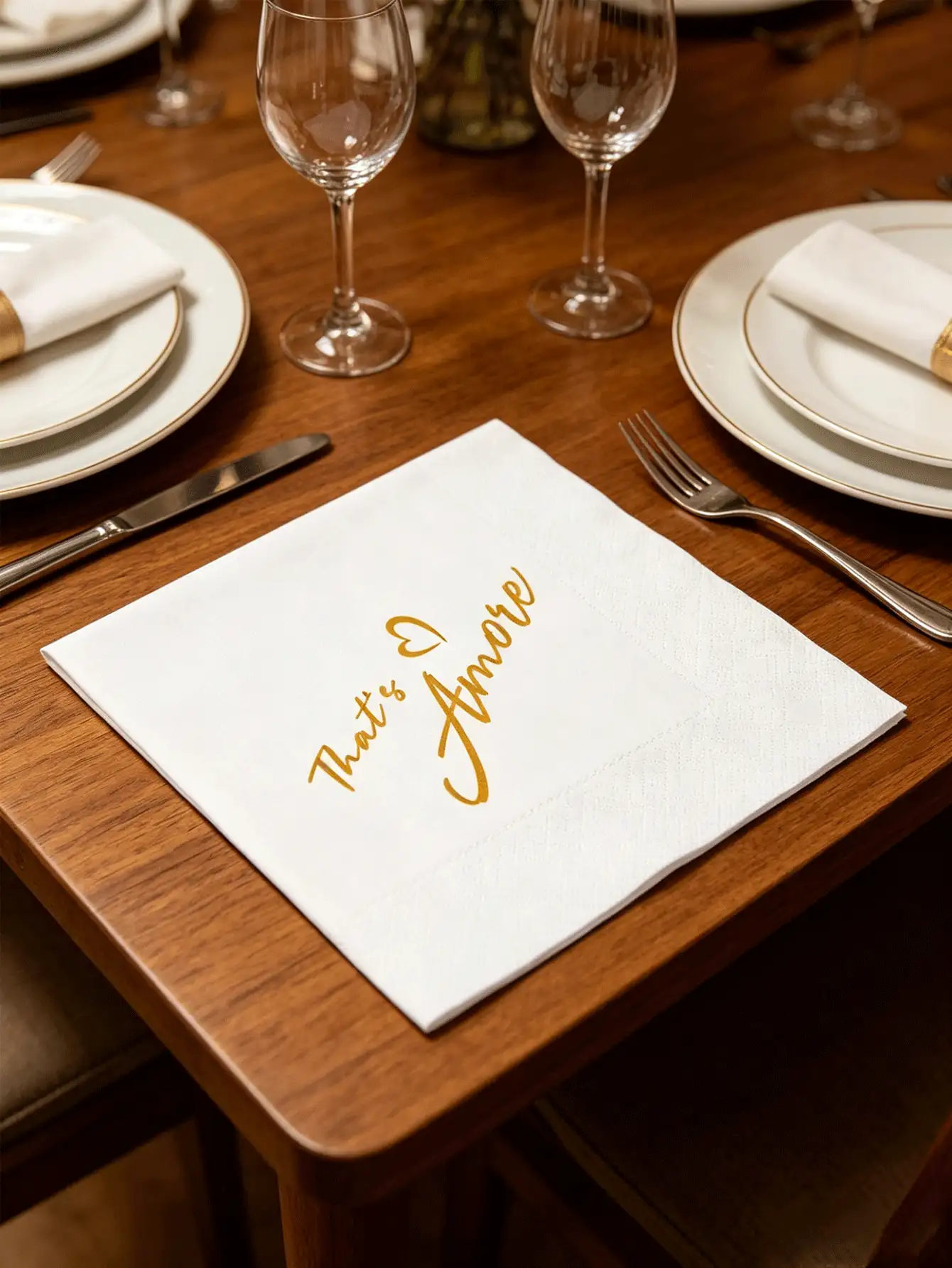 40/20/1pc Elegant That's Amore Gold Text Disposable Paper Napkins, 5x5 Inch Placemats, Highly Absorbent Cocktail Coasters, Suitable For Sunny Morning Garden Engagement Picnic, Exquisite Vintage Style Anniversary Dinner - Multiple Styles - View 4