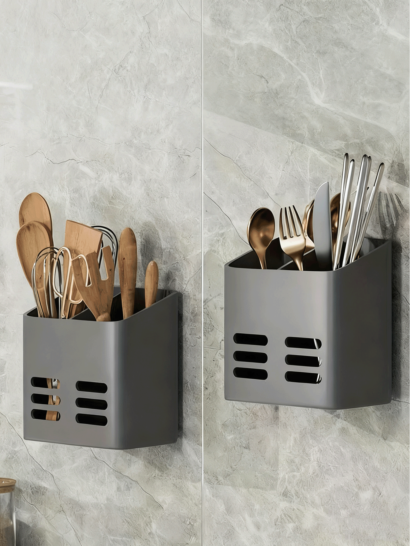 2pcs/1pc Wall-Mounted Storage Rack, No-Drill Wall-Mounted Bathroom Cosmetic Organizer, Comb And Makeup Brush Holder, Suitable For Kitchen, Dining Room, Bathroom And More, Ideal For Kitchen And Bathroom Essentials And Home Decor, Perfect For Summer Dorms, Back To College Season And Other Occasions. - Multicolor - View 2