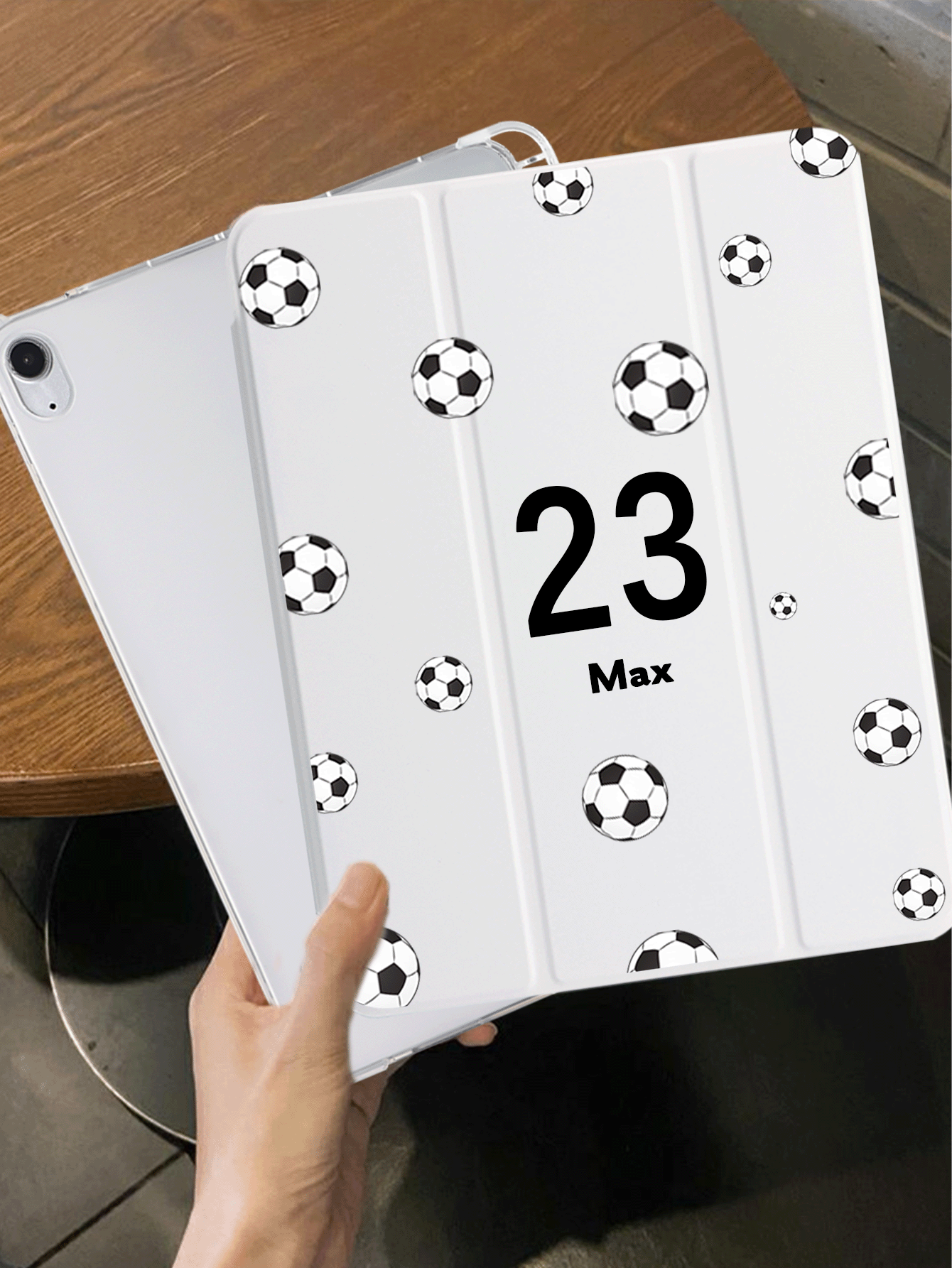 1pc Soccer Pattern Black & White Colorful Tablet Case, Custom Text Personalized Tablet Cover, Clear Color Printed Image, Suitable For IPad Mini4/Mini5/Mini6/Mini7/Air/Air2/9.7/10.2/10.5/Air4/Air5/10.9/Pro 11"/10th Gen/ Air 11-In.(M2)-2024/ Pro11-In.(M4) Models, Galaxy Tab A8 10.5 Inch 2022 Model, Product Does Not Include Pen, Built-In Pen Slot, Three-Fold Stand, TPU Soft Edge Protection Anti-Drop Wear-Resistant, Magnetic Sleep/Wake, Personalized/Minimalist, Foldable Tablet Case Three-Fold Tablet Cover With Pen Slot - Black and White - View 2