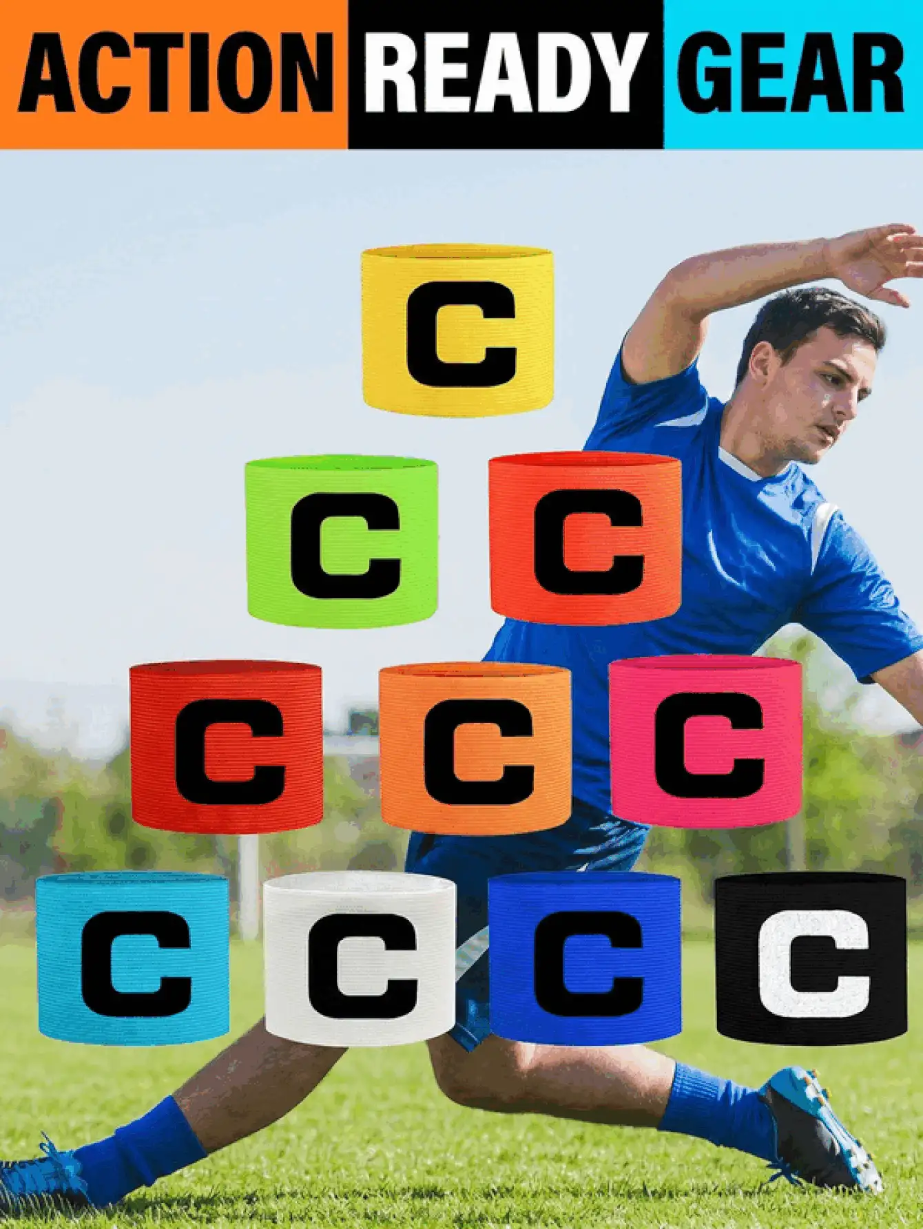 Adjustable Elastic Captain Armband With Letter "C" Multiple Colors Captain Armband For Matching Team Sports Games And Training To Clearly Identify Team Captain Position And Facilitate Activities Team Sports Essential Accessories - Multicolor - View 2