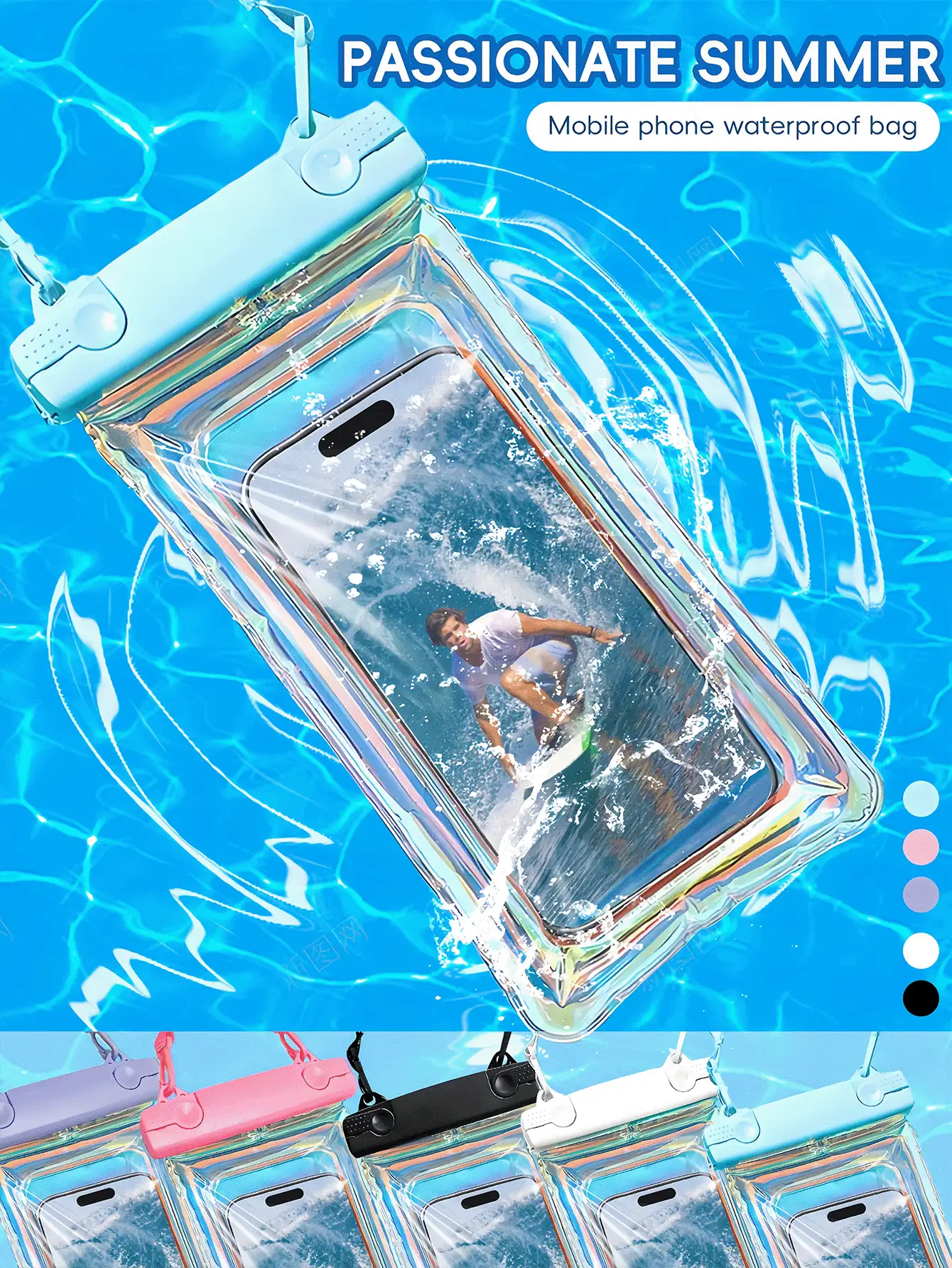 通用防水手機收納袋 觸控螢幕雷射防水袋 防水手機殼 旅行度假露營海灘必備 假期旅行露營海灘必需品 度假配件 夏季開學用品 返校乾袋 海灘必備 附掛繩 - 彩色 - 查看 3