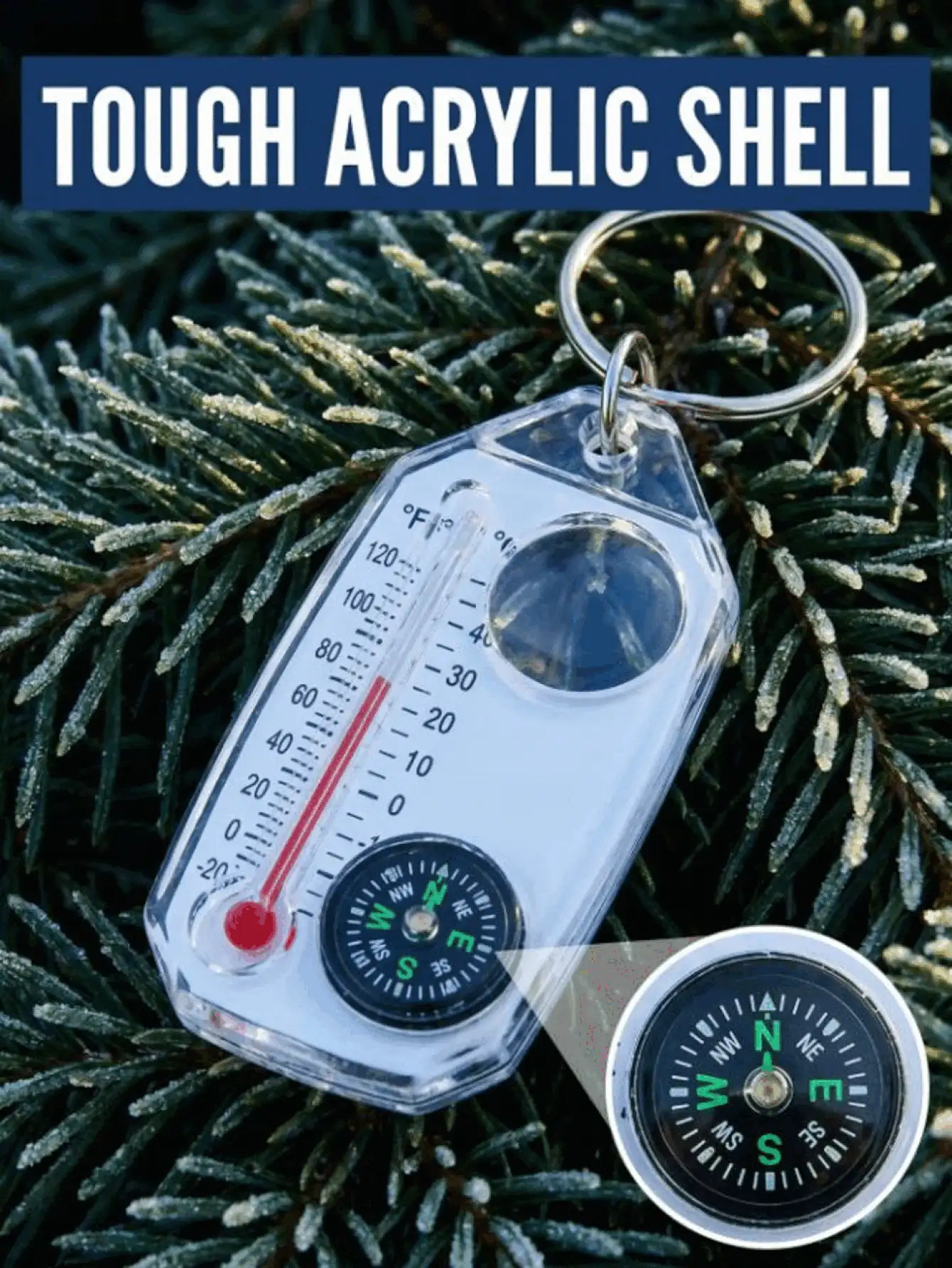Multifunctional Compass Keychain With Thermometer And Magnifier Clear Acrylic Bag Charm For Men Women Sleek Portable Compass Key Chain For Forest Treks Backpack Accessories Fishing Equipment Camping Hiking Cycling Cruise Travel Essentials - Multicolor - View 3