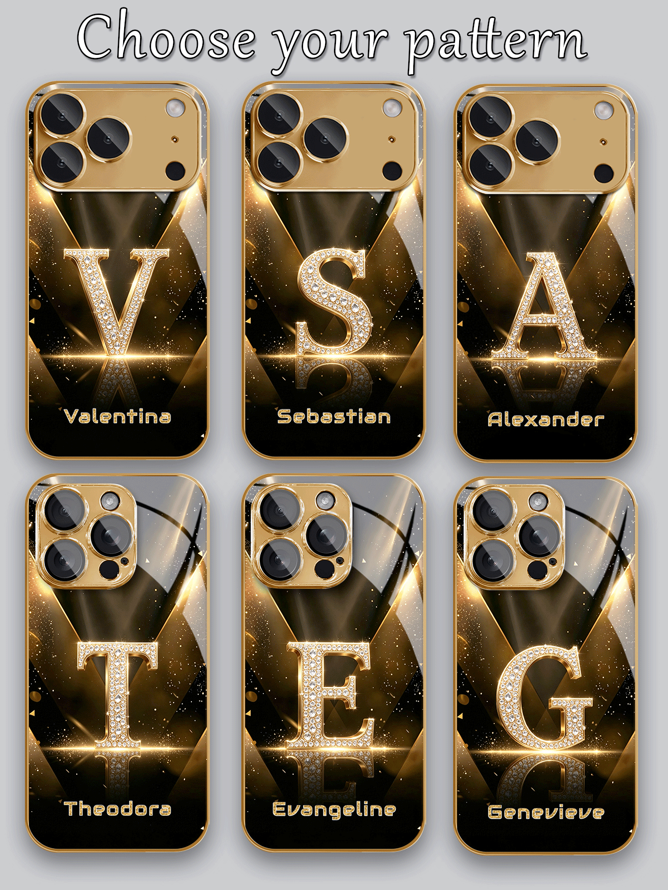 1pc DIY Letter & Name Black Gold Starlight Letter Pattern Luxury High-End Business HD Electroplated Gold Glass Phone Case Compatible With Apple 17ProMax/16 Pro Max/15/14 Plus/13 Pro/12 Pro Max/11/XsMax/8/7/6Plus Phone Accessories, Fashion, Colorful, Cute, Interesting, Minimalist, Matching Phone Case - Gold - View 2