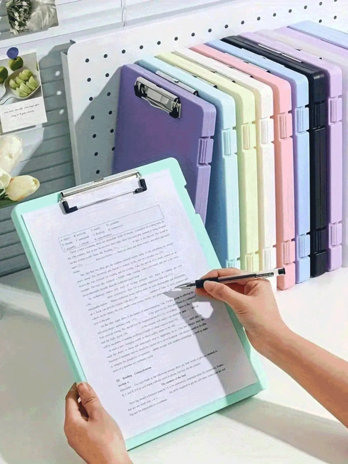 A4 Size Folder Storage Box, Large Capacity Paper Organizer, Music Score Holder, Clipboard, Folder With Clips, Loose-Leaf Binder, School Office Supplies, Travel Essentials, Desktop Organizer,Back To School - Multicolor - View 3