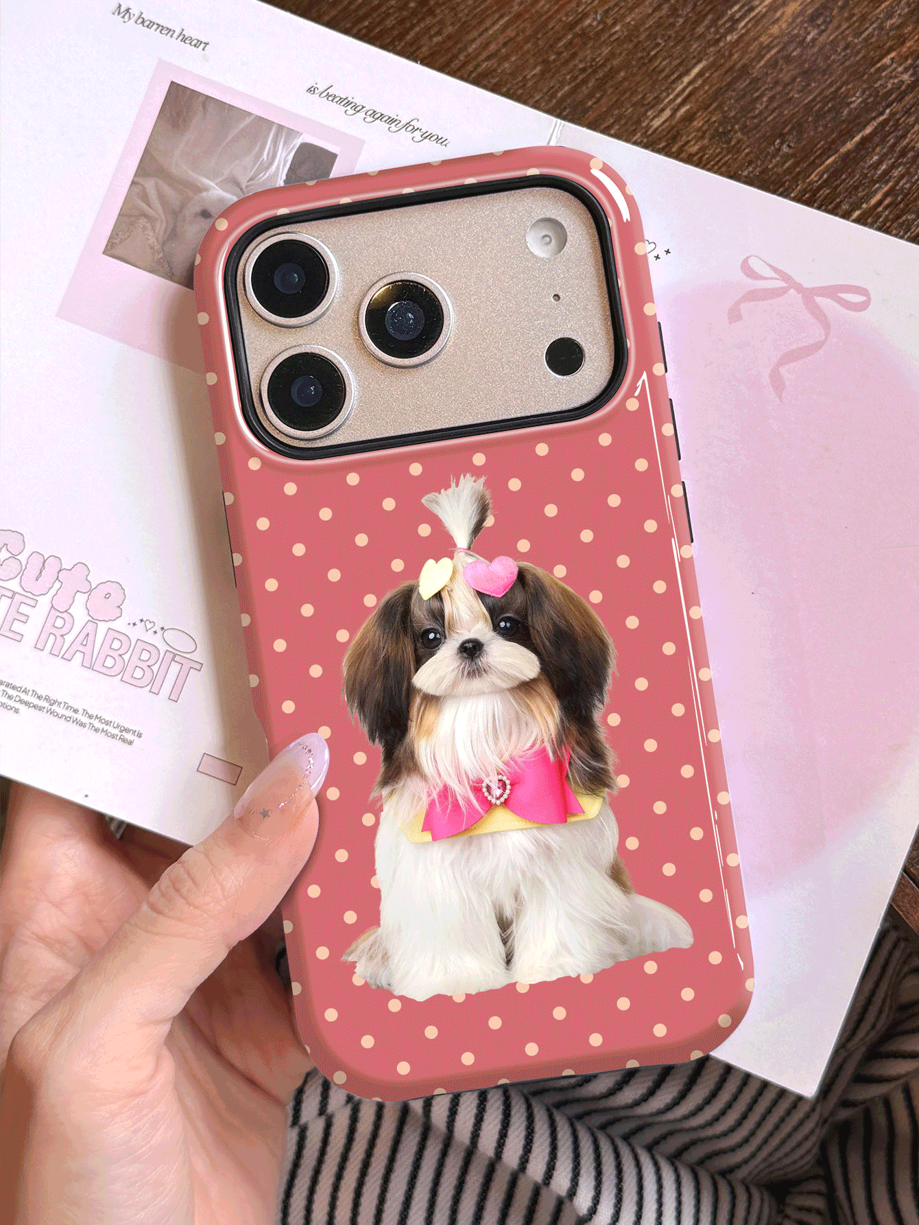 1pc Customized Minimalist Striped Pet Name Image Slogan Phone Case, 2-In-1 Glossy Film Full Coverage Hard Shell Protective Case Compatible With IPhone 11/12/13/14/15/16/17 Pro Max - Multicolor - View 2