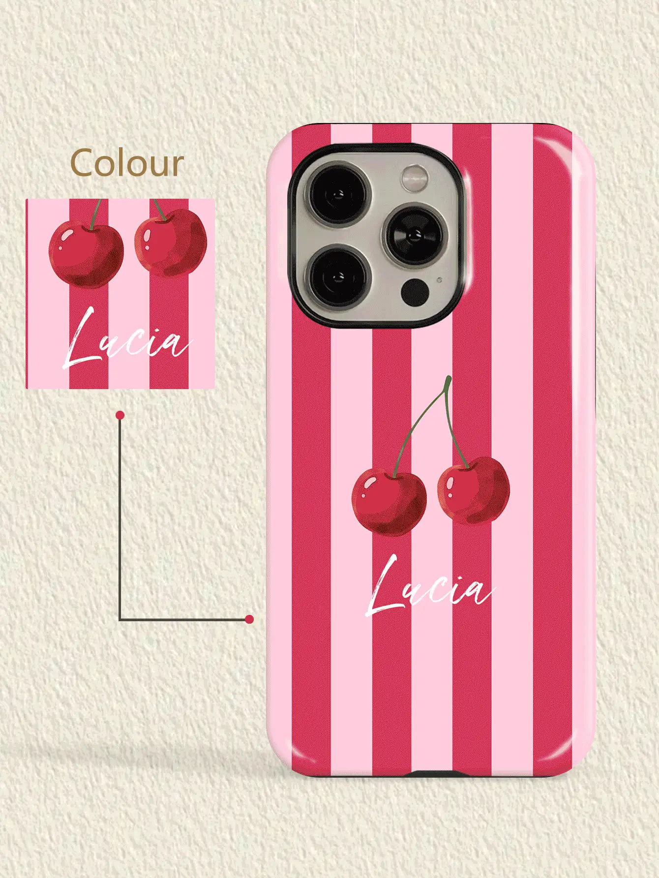 1 pieza Funda de teléfono personalizada con estilo de acuarela fresca de frutas a rayas, color y patrón personalizables, firma personalizada y frase corta, regalo de aniversario, regalo del Día de San Valentín, regalo de cumpleaños, regalo de boda, regalo del Día de la Madre, regalo del Día del Padre, regalo para mejor amigo, regalo para mamá/papá, regalo para novio, regalo para novia, funda protectora de carcasa dura con película brillante de cobertura completa 2 en 1, compatible con iPhone 11/12/13/14/15/16/17 Pro Max - Multicolor - Ver 3