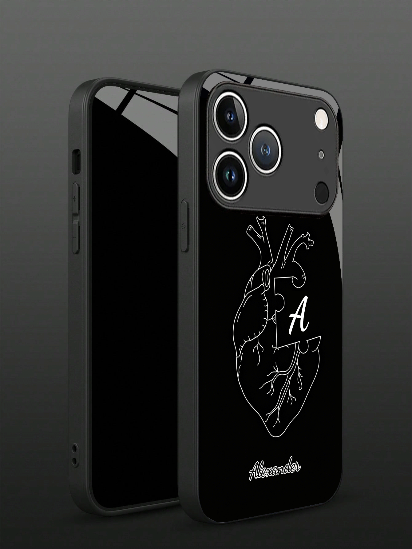 1 buah Casing Ponsel Kaca Tempered dengan Motif Garis Putih, Gambar Tangan Anatomi Manusia dan Jantung, Dapat Disesuaikan, Kompatibel dengan iPhone 17 Pro Max/17 Air/15/16 Pro/14 Plus/13 Pro/12 Pro Max/11/Xs Max/8/7/6 Plus/ S24 Ultra/S25 Ultra/A12/ Note 13/14/ K40/ 11, Cocok untuk Pasangan, Ideal untuk Pengguna yang Mencari Ekspresi Emosional Peringatan yang Unik dan Spesial, Gaya Romantis dan Bermakna - Hitam - View 3