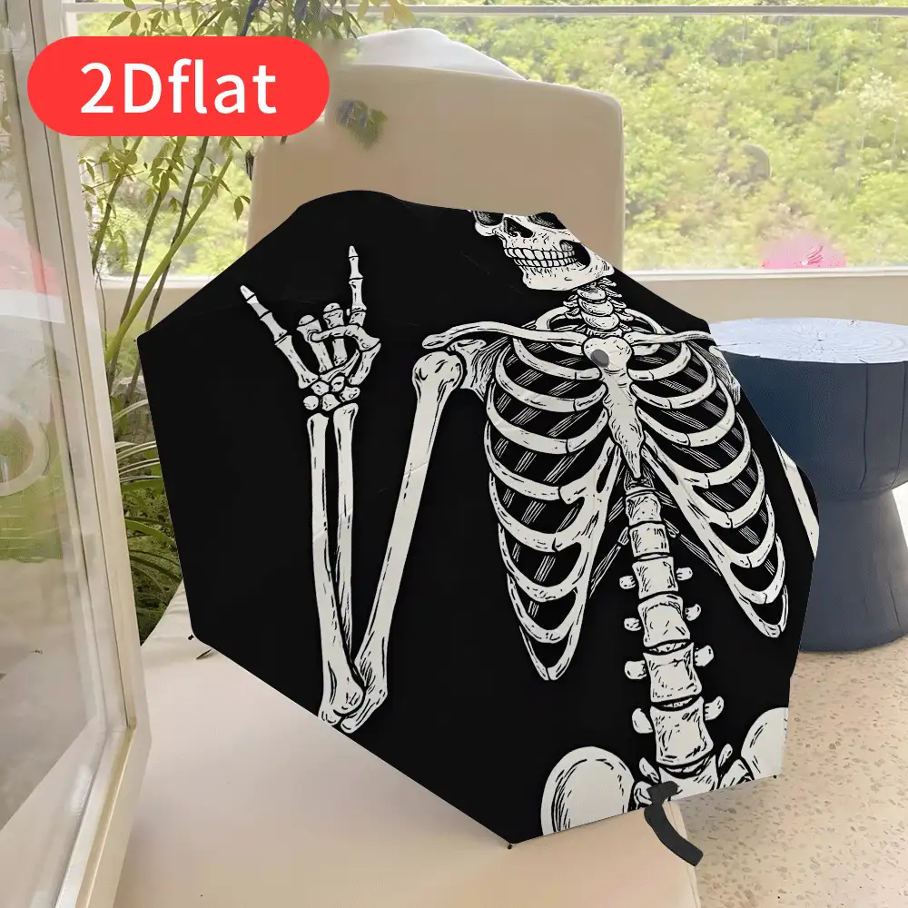 1pc Halloween Gothic Skull Pattern Umbrella - An Automatic Open/Close, Windproof, Waterproof And UV-Resistant Umbrella, Suitable For Both Sunny And Rainy Days. This Lightweight And Portable Travel Umbrella Features A Dark Punk Style Horror Skull Pattern, Suitable For Both Men And Women, Perfect For Street Parties And An Excellent Gift Choice For Holidays. - Skeleton - View 4