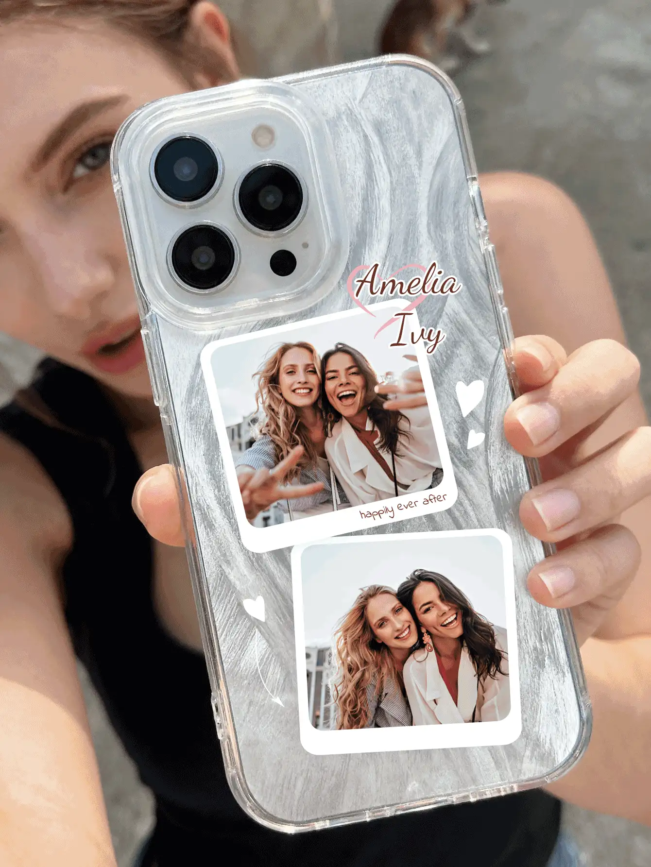 1pc Customized Daily Commemorative Photo Personalized Phrase Text Customization Personalized Signature Customization Anniversary Gift, Valentine's Day Gift, Birthday Gift, Wedding Gift, Mother's Day Gift, Father's Day Gift, Best Friend Gift, Gift For Mom/Dad, Gift For Boyfriend, Gift For Girlfriend 2-In-1 Glossy Film Full Coverage Hard Shell Phone Case Protective Cover Compatible With IPhone 11/12/13/14/15/16 17 Pro Max - Multicolor - View 2