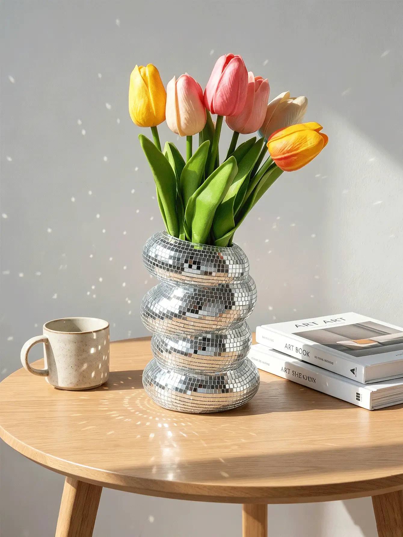 Disco Ball Flower Pot Spiral Vase, Vase Pen Holder, Flower Stand Makeup Brush Storage Rack, Home Decor Floral Ornament, Unique Silver Mirror Disco Ball, Suitable For Living Room, Kitchen, Office Desktop Decoration, Nordic Style, Wedding Graduation Gift - A - View 3