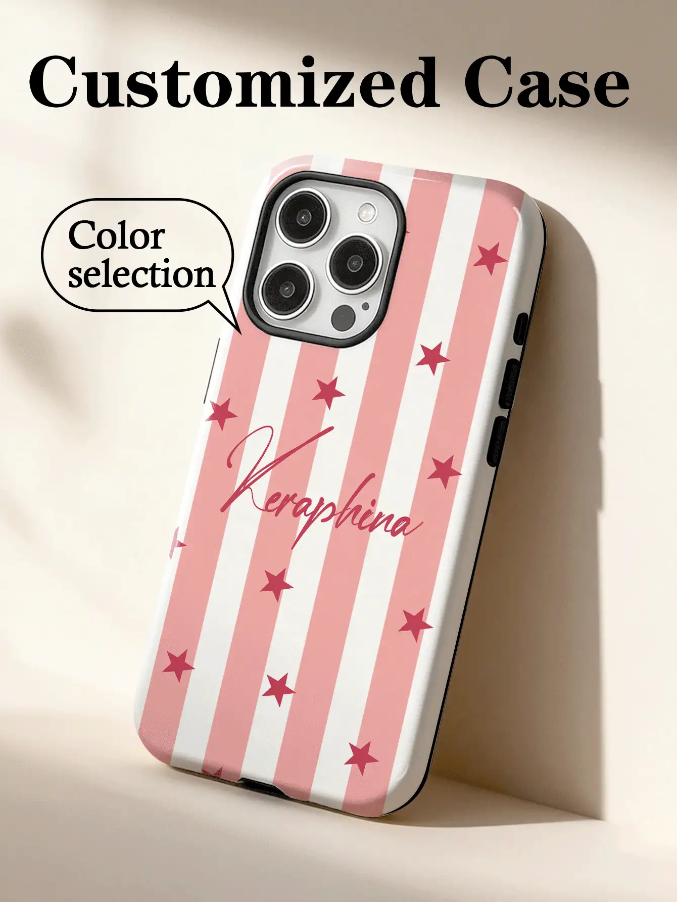 1pc Customized Minimalist Artistic Contrast Color Dual-Tone Striped Star Name Phone Case, 2-In-1 Glossy Film Full Coverage Hard Shell Protective Cover For IPhone 11/12/13/14/15/16/17 Pro Max - Multicolor - View 2