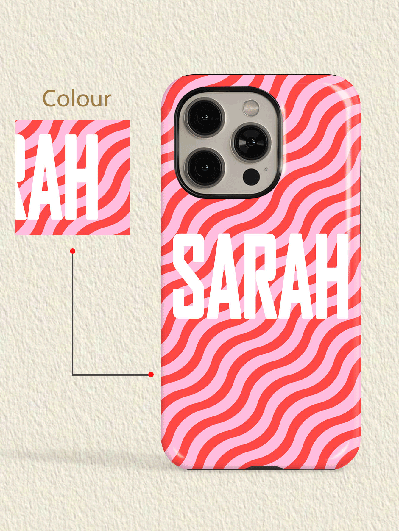1pc Customized Minimalist Patchwork Wavy Name Phone Case, 2-In-1 Glossy Film Full Coverage Hard Shell Protective Cover Compatible With IPhone 11/12/13/14/15/16/17 Pro Max - Multicolor - View 2
