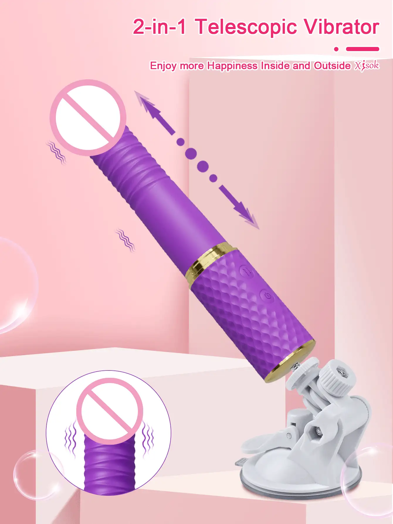 8.9 Inch Thrusting Vibrating Dildo Sex Toy, Automatic Telescoping Dildo Sex Machine, Realistic Penis G-Spot Vaginal Anal Stimulator, 10 Modes, With Handle And Suction Cup, Prostate Massager, Adult Sex Toy Game, Suitable For Women And Men - Purple - View 6
