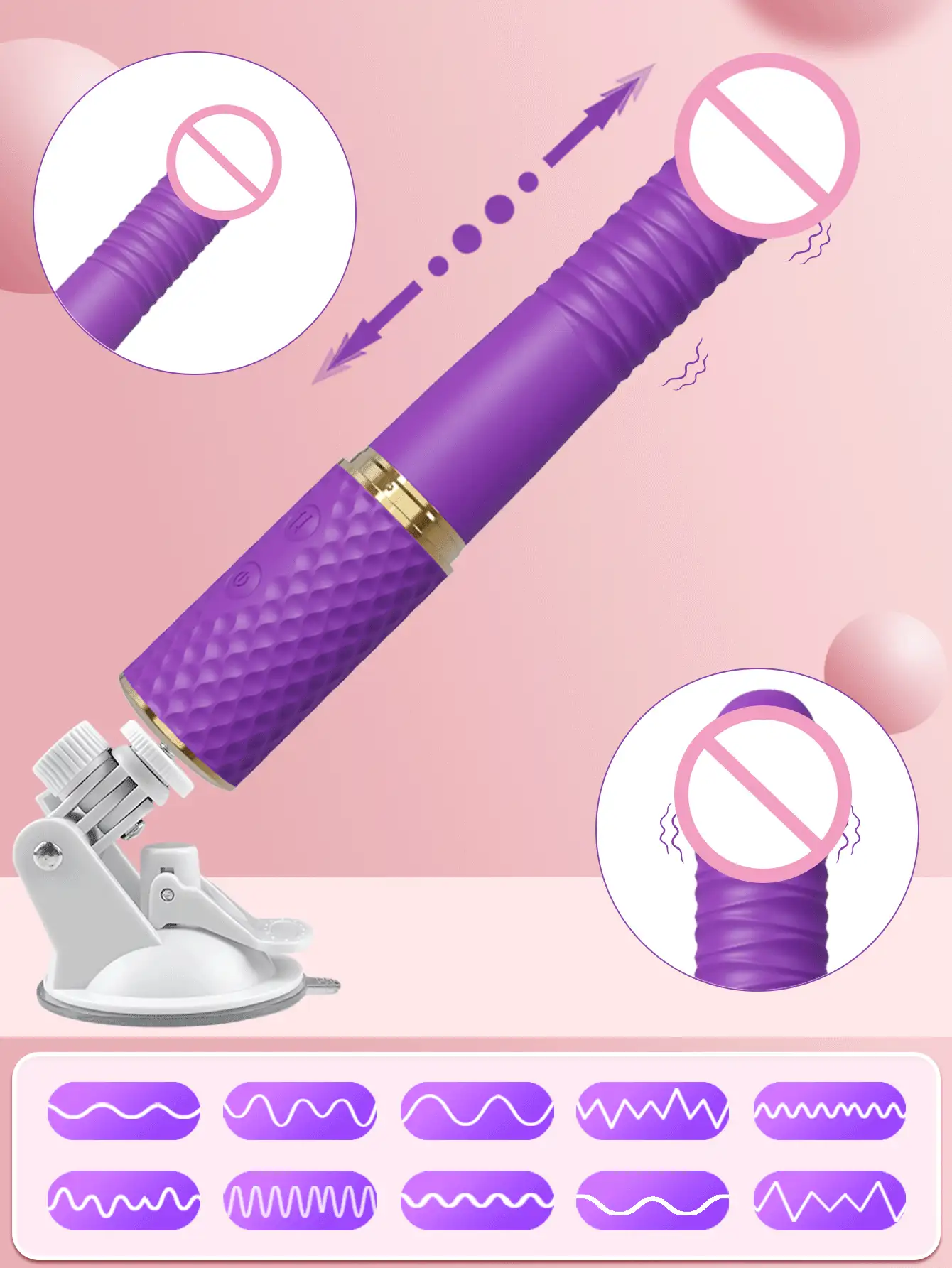 8.9 Inch Thrusting Vibrating Dildo Sex Toy, Automatic Telescoping Dildo Sex Machine, Realistic Penis G-Spot Vaginal Anal Stimulator, 10 Modes, With Handle And Suction Cup, Prostate Massager, Adult Sex Toy Game, Suitable For Women And Men - Purple - View 3