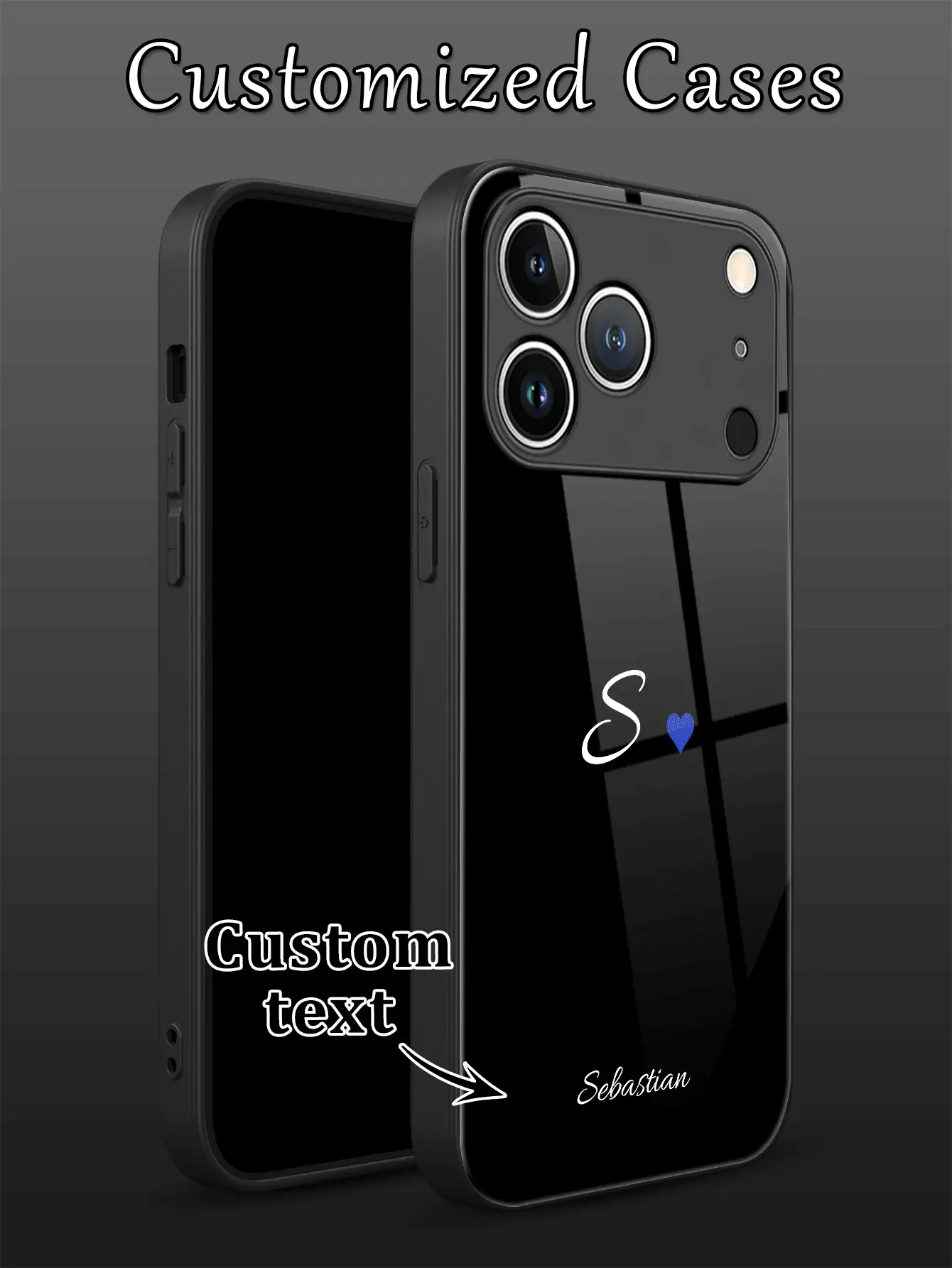 1pc Customized Initial DIY Name, Ins Style Multi-Color Small Heart Pattern Liquid TPU Full Edge + Tempered Glass Material Shockproof Scratch-Resistant Phone Case Compatible With Apple Duo/18ProMax/17ProMax/16Pro/15/14Plus/13Pro/12ProMax/11/XsMax/8/7/6Plus And S26Ultra/S25Plus/S24 & A Series & / Phone Accessories - Black - View 3