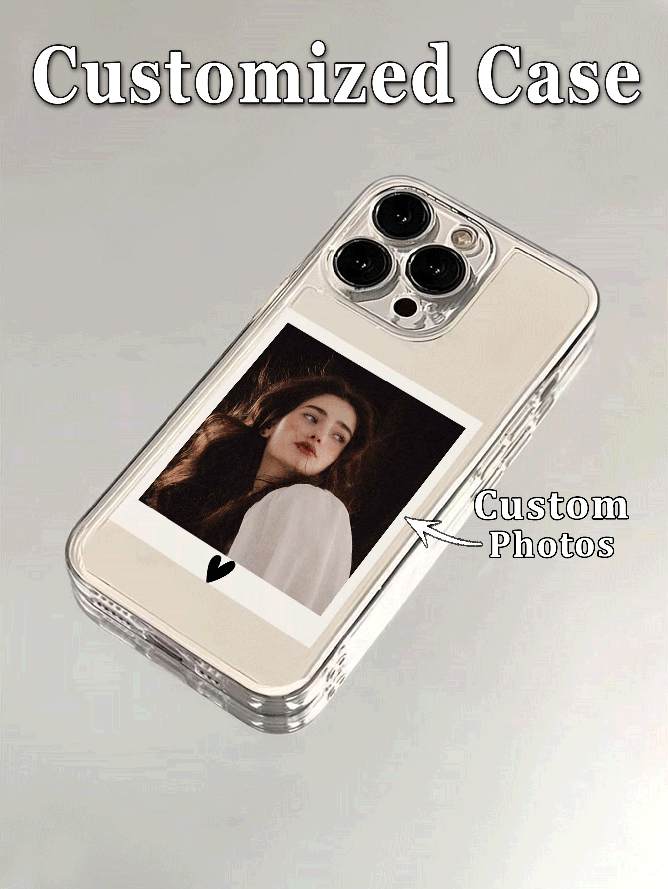 1pc Customized Personalized Photo, Small Heart Pattern Ultra-Thin Transparent TPU Phone Case Compatible With Apple Duo/18ProMax/17ProMax/16Pro/15/14Plus/13Pro/12ProMax/11/XsMax/8/7/6Plus, Premium Business Style, Best Gift For Leaders, Friends, Father, Mother, Boyfriend, Girlfriend - Clear - View 2