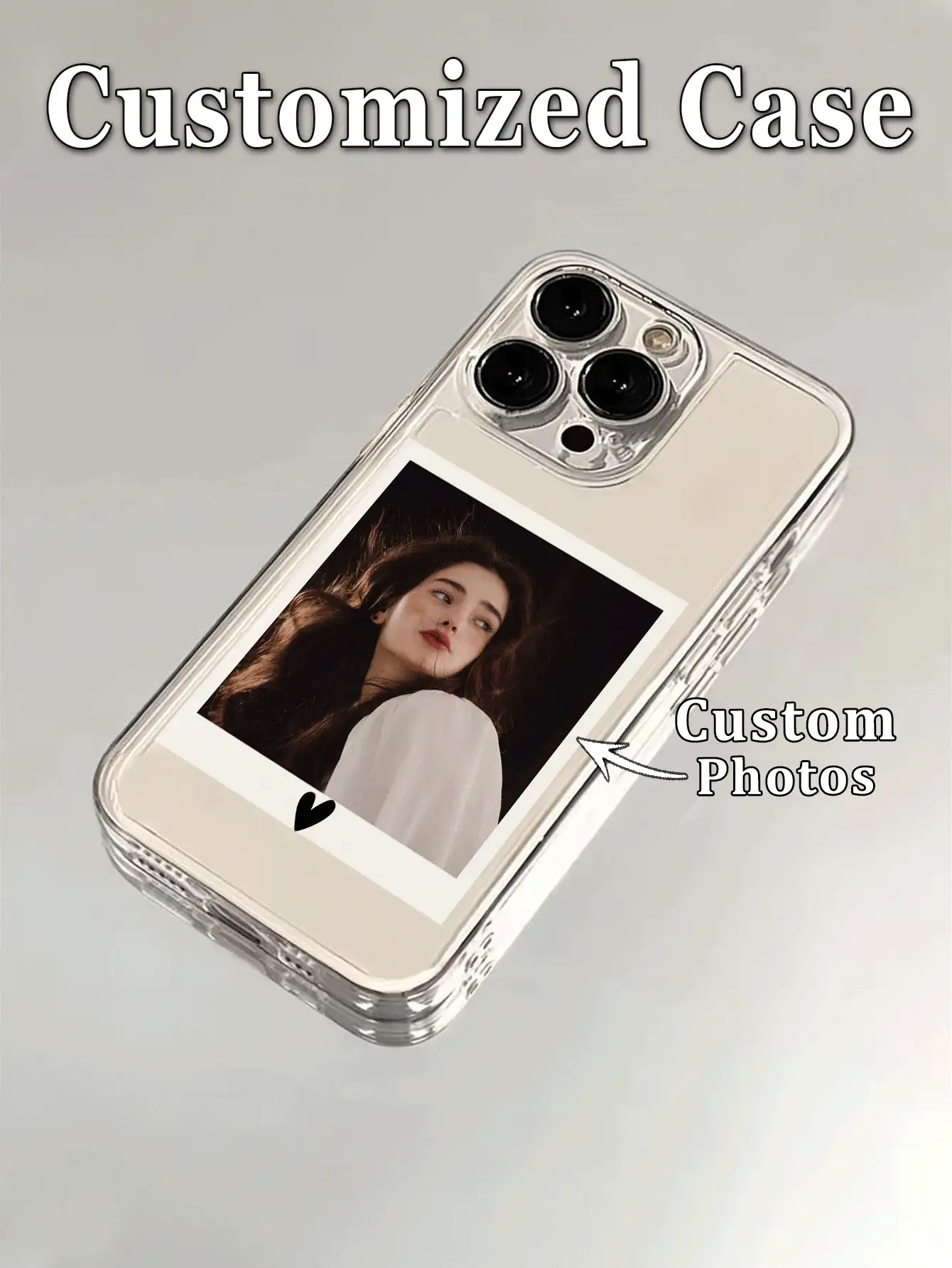 1pc Customized Personalized Photo & Small Heart Pattern Ultra-Thin Transparent TPU Phone Case, Compatible With 17 Pro Max/16 Pro/15 Pro/14 Plus/13 Pro/12 Pro Max/11/Xs Max/8/7/6 Plus, Custom Image Cover Design, Protective Shell For Men Women Friends Family - Clear - View 2