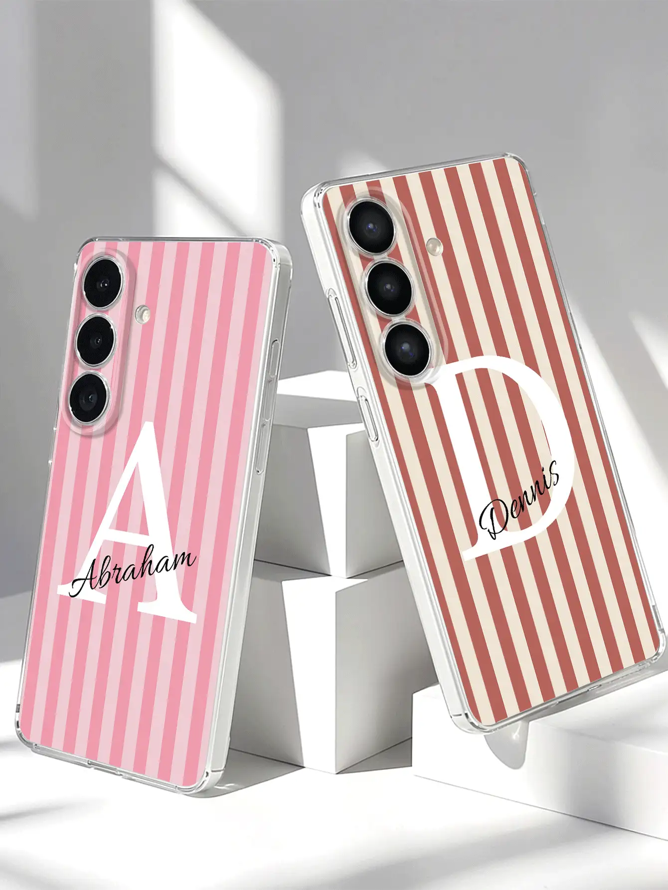1 pieza Funda de teléfono personalizada con diseño a rayas de familia, amigos, parejas y firma de texto pequeño, funda de teléfono transparente a prueba de caídas, compatible con Samsung S26 Ultra/S26/S25 Ultra/S24 Ultra/A17/A07 y otros modelos de teléfonos Android, regalo personalizado ideal para novio, novia, familia, amigos, parejas, amantes de mascotas en cumpleaños, graduación, boda, baile de graduación - transparente - Ver 2