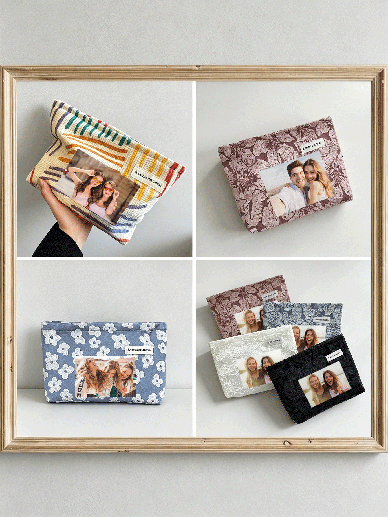 6pcs Customized Canvas Bags, Multi-Color, Unique Photo Landscape Illustration, Foldable, Large Capacity, Lightweight, Fashionable, Personalized Canvas Bag, Inner Bag, Packaging Bag, Handbag, Wallet, Storage Bag, Women's Handbag, Women's Solid Color Bag, Women's Makeup Bag, Valentine's Day, Halloween, Christmas, Birthday Gift - Multicolor - View 2