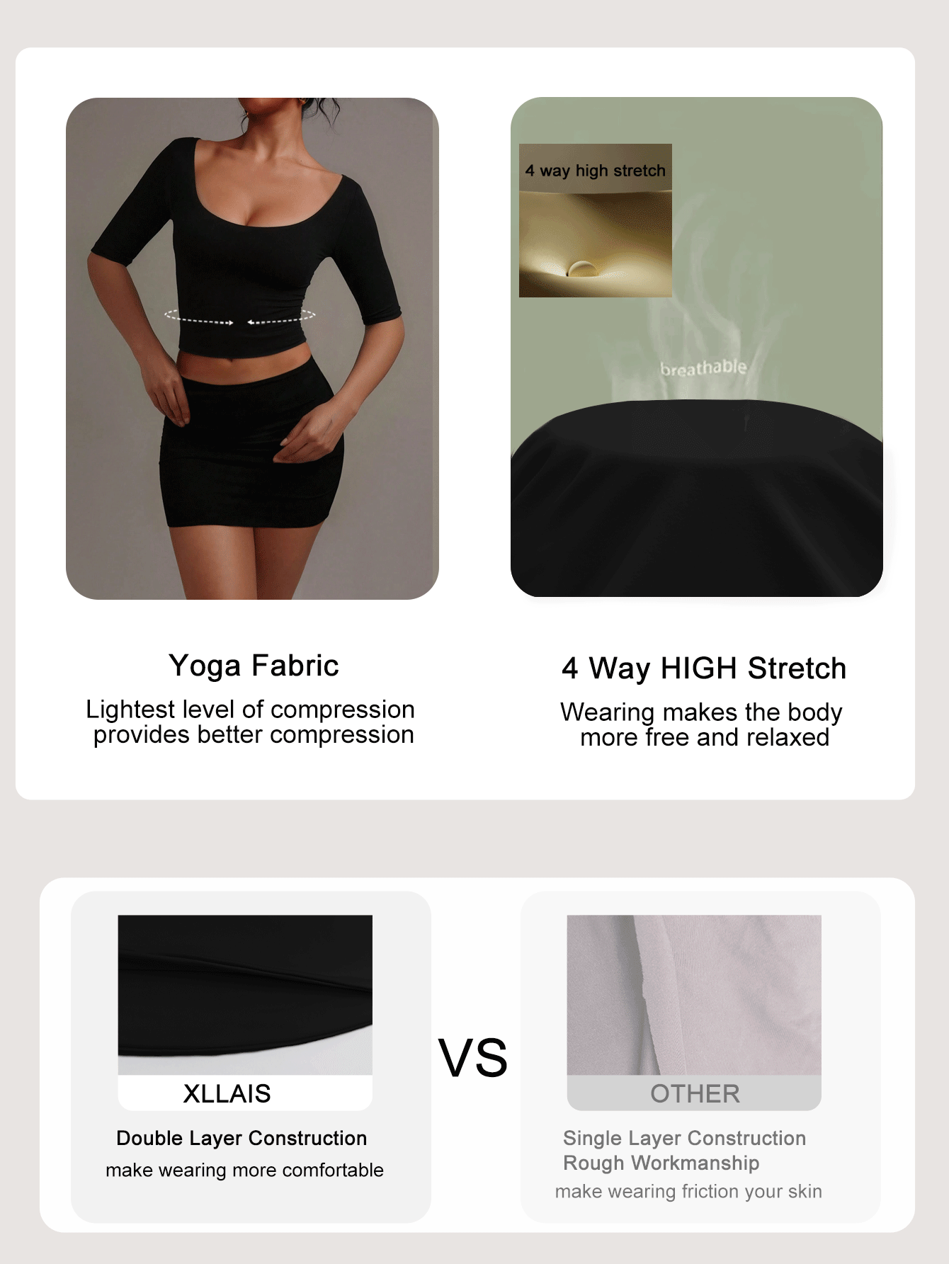 XLLAIS Sexy Sweetheart Neck Yoga Basic High Elasticity Naked Feeling Slim Fit Short Sleeve Black Summer Sports T-Shirt Casual - Black - View 7