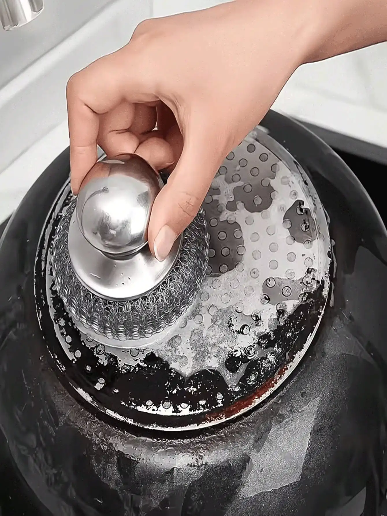 Set 6 Sikat Dapur Stainless Steel dengan Gagang, Kepala Sikat Stainless Steel yang Dapat Diganti, Alat Pembersih Panci dan Piring Tugas Berat, Cocok untuk Noda Membandel, Desain Pegangan yang Mudah untuk Pembersihan Peralatan Dapur yang Praktis - Mengatur - View 2