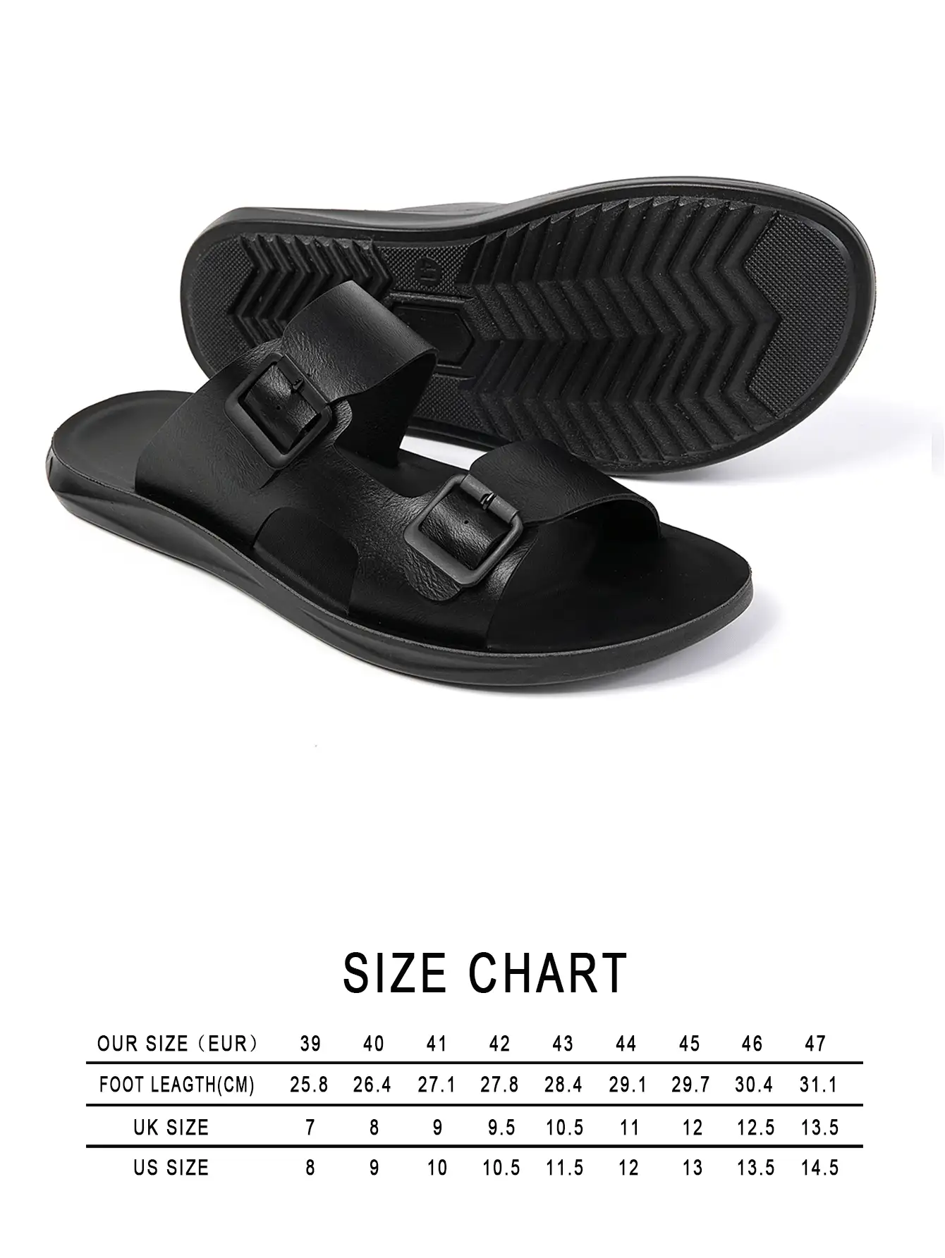 2026 New Men's Beach Slides, Double Buckle Design, Fashionable Strap Sandals - Black - View 3