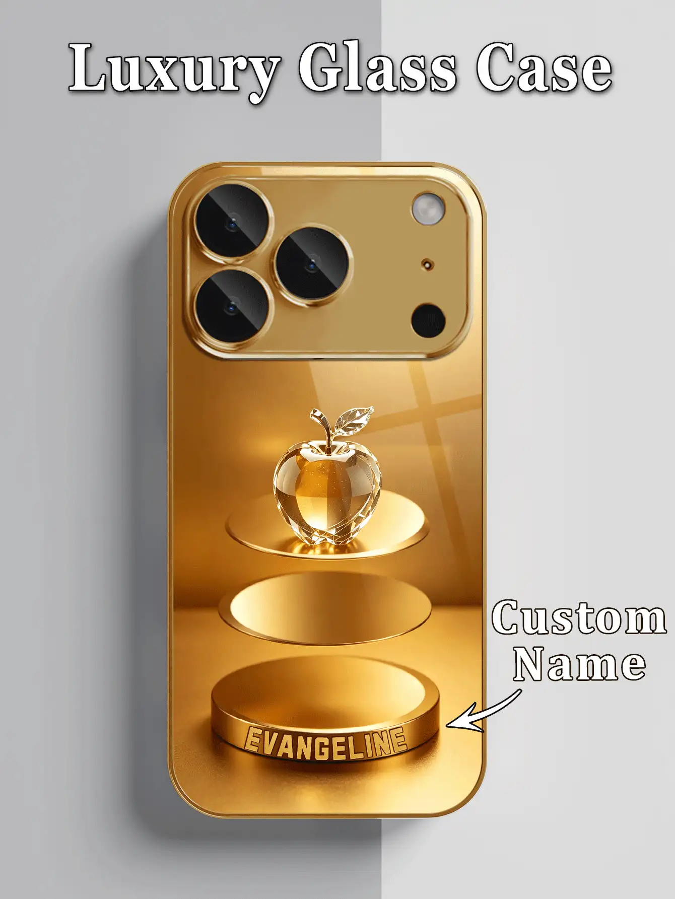 1件 DIY 定製獨家姓名奢華金星光水晶蘋果印花高畫質電鍍金玻璃手機殼,適用於 iPhone 17/17Pro/17ProMax/17Air/16/16Pro/16ProMax/16Plus/15/15Plus/15Pro/15Promax/14/14Pro/14Promax/13/12/11/XRMax/8/7/6Plus,手機配件,全覆蓋,優雅奢華,保護殼 - 金色 - 查看 3