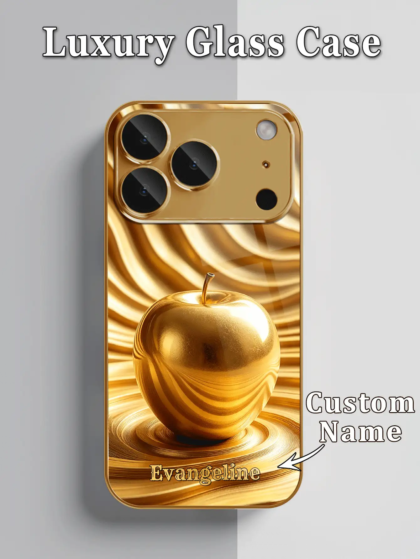 1件 DIY 定製姓名手機殼，金色波浪圖案 Apple 奢華風印刷設計，高清晰電鍍金玻璃手機殼，適用於 iPhone 17/17Pro/17ProMax/17Air/16/16Pro/16ProMax/16Plus/15/15Plus/15Pro/15Promax/14/14Pro/14Promax/13/12/11/XRMax/8/7/6Plus 手機配件 - 金色 - 查看 3